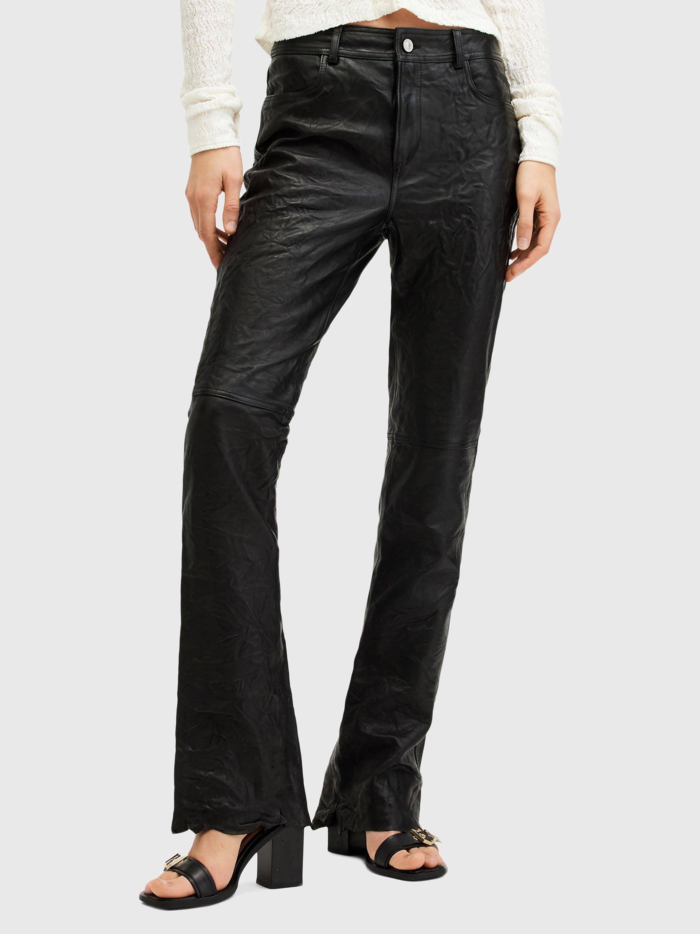 AllSaints Pearson Leather Bootcut Trousers, Black