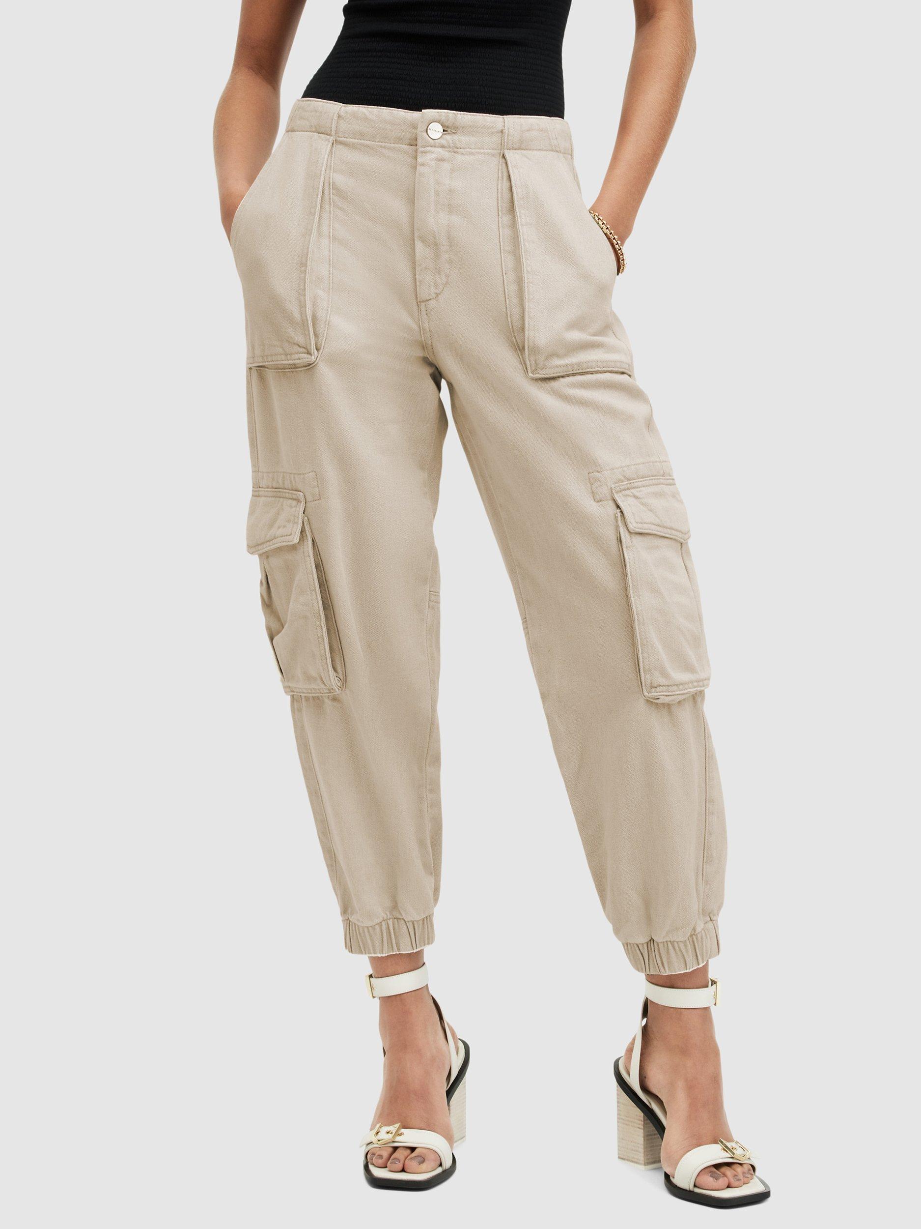 AllSaints Frieda Denim Cargo Trousers, Natural White