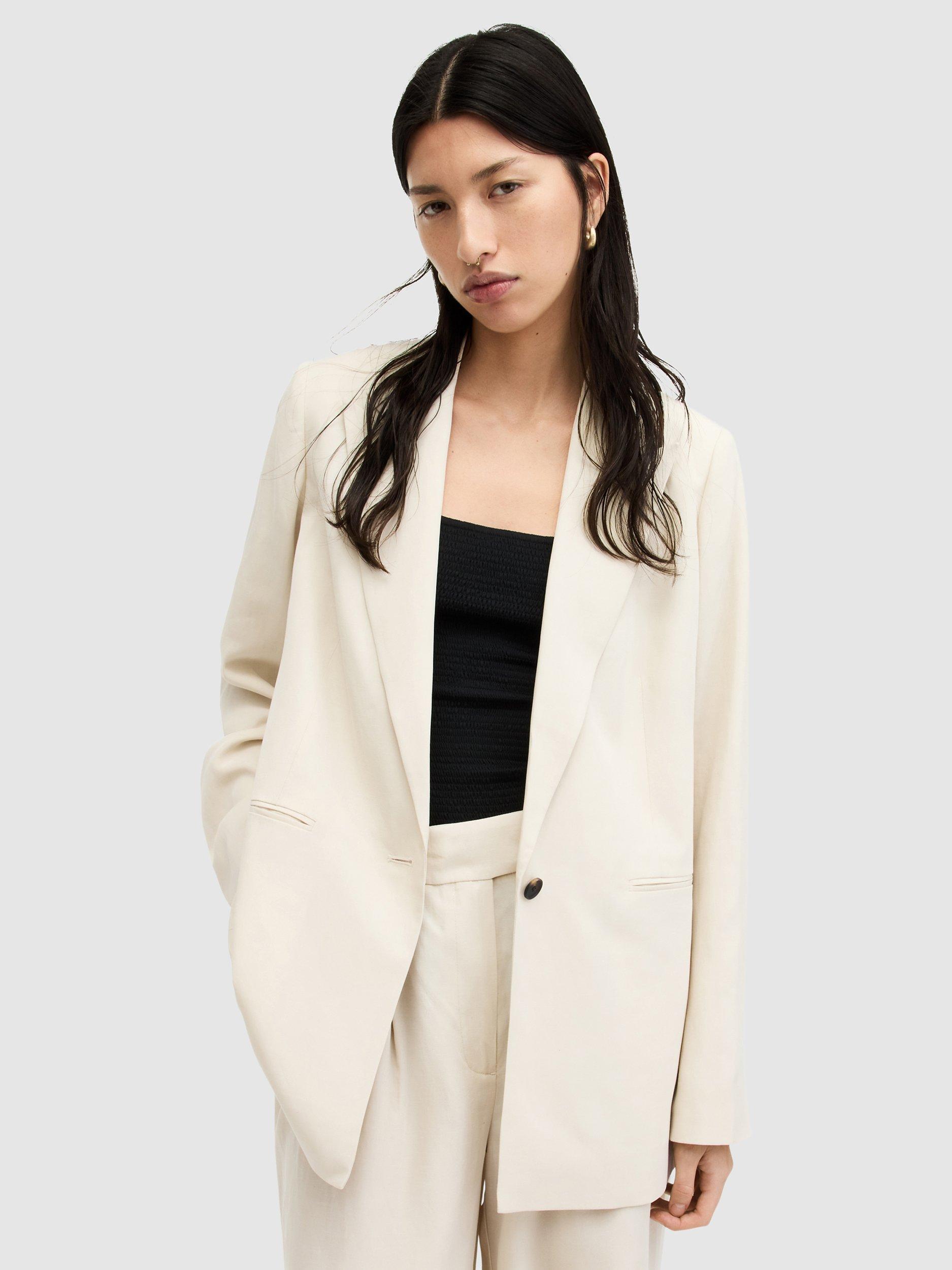 AllSaints Deri Lyn Linen Blend Blazer, Cream White