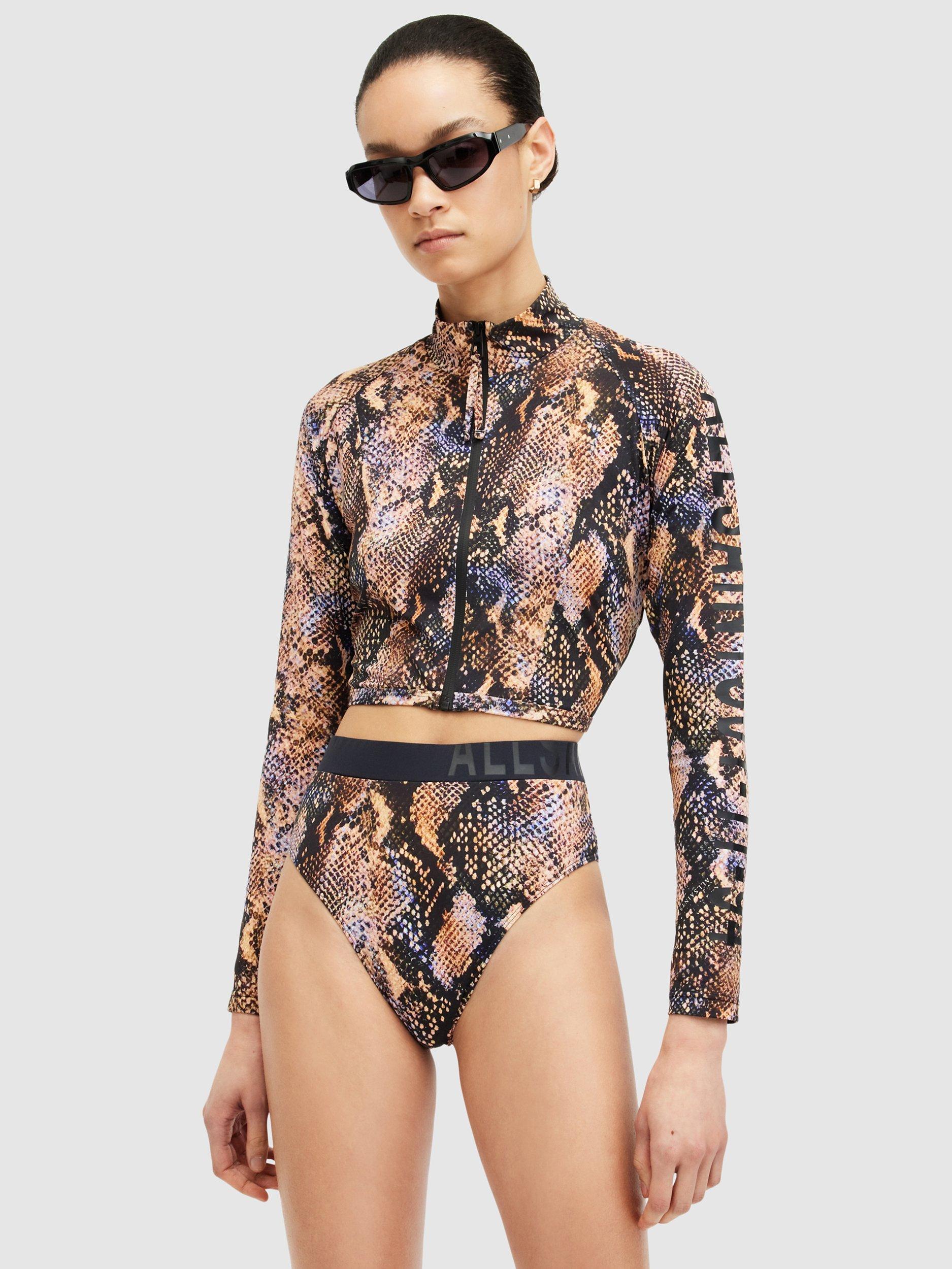 AllSaints Rina Snake Print Rash Vest, Tahoe Brown/Multi