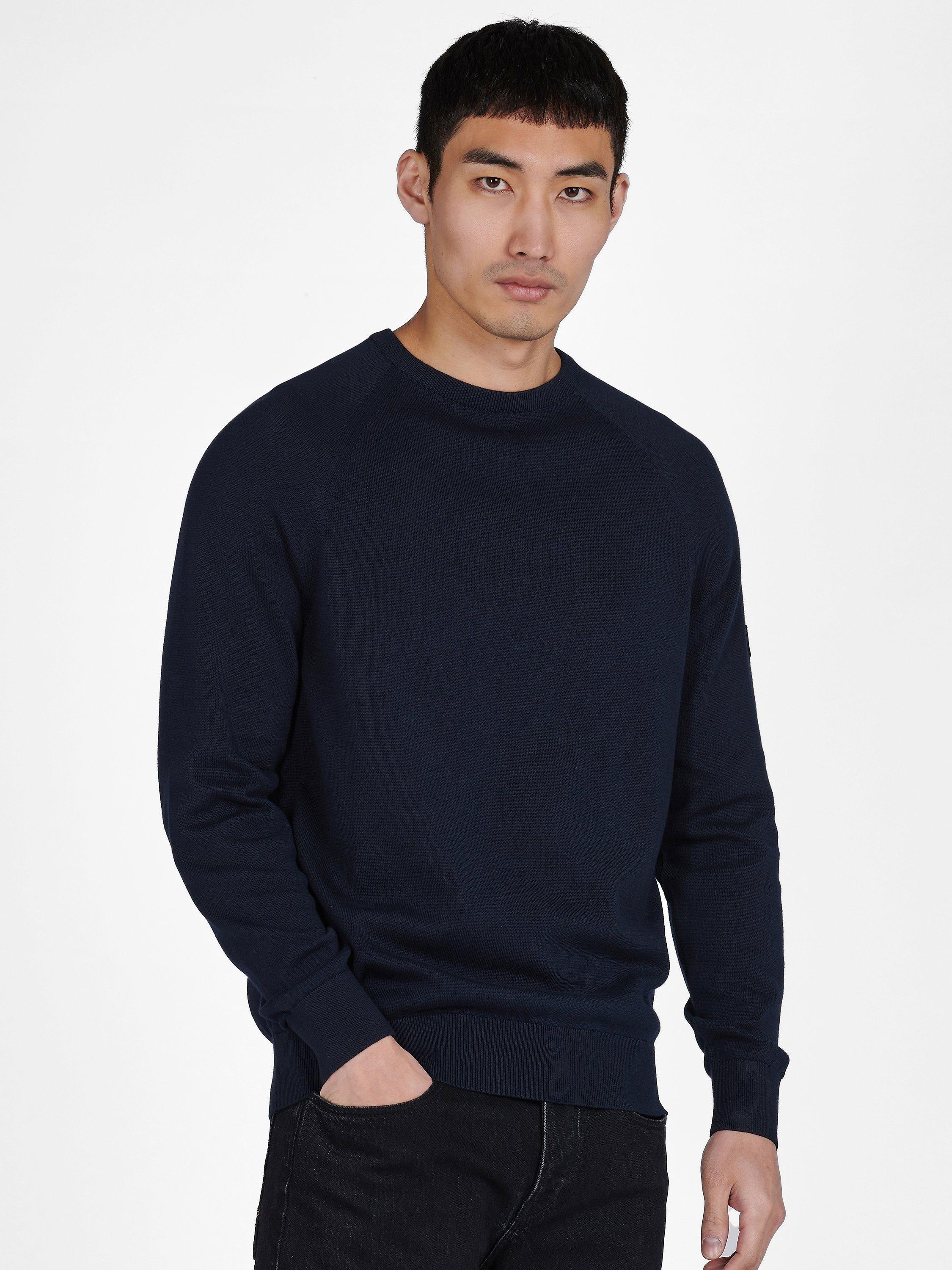 Barbour International Cotton Crew Neck Knit Jumper, International Navy