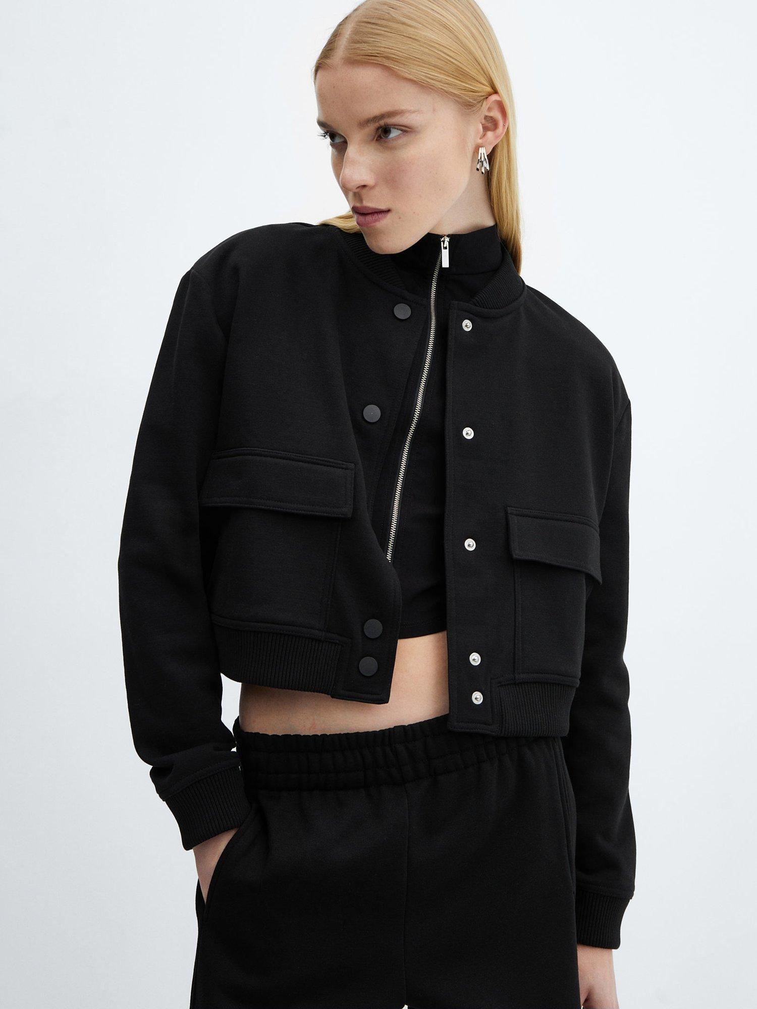Mango Toledo Cotton Blend Bomber Jacket, Black