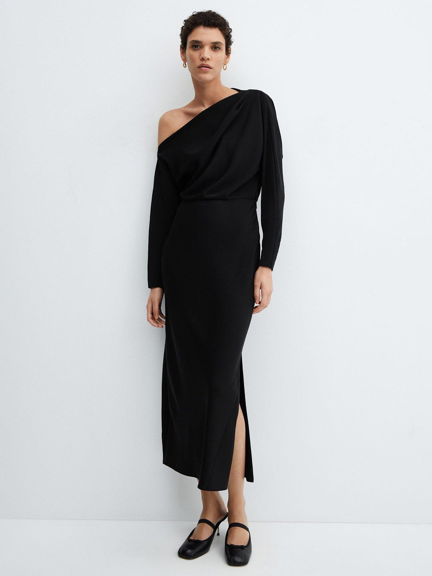 Mango Cris Asymmetric Neck Maxi Dress, Black
