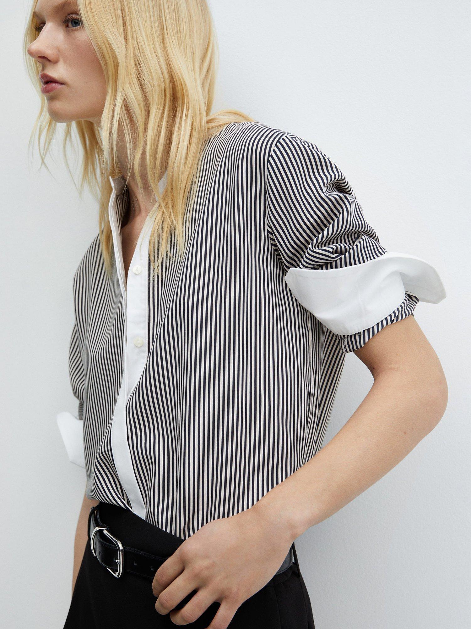 Mango Marine Stripe Shirt, Light Beige