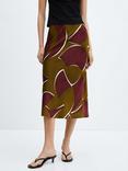 Mango Madie Skirt Midi Skirt, Dark Red/Multi