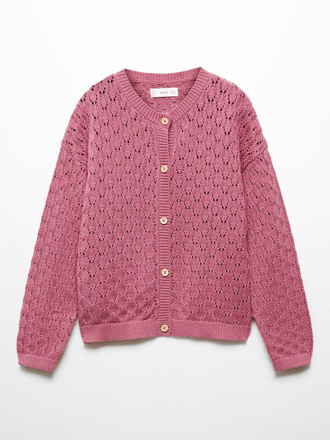 Mango Kids' Fresa Button Down Knit Cardigan, Medium Red