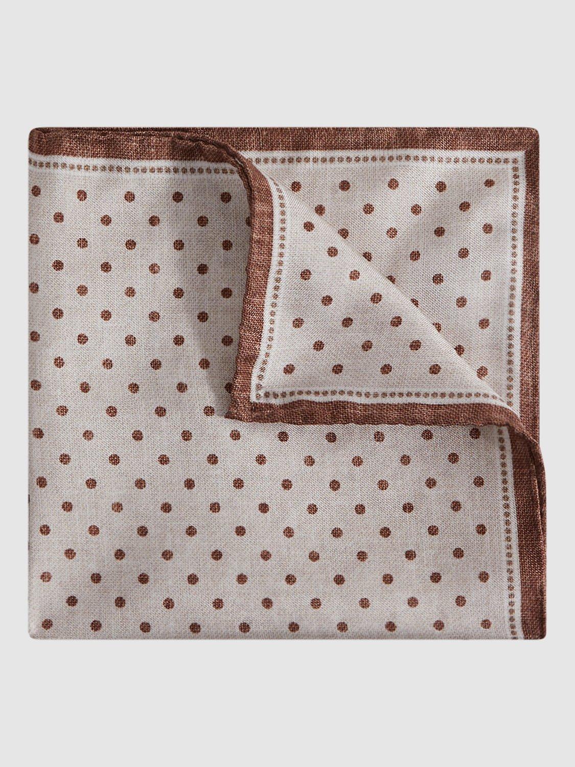 Reiss Vecchia Polka Dot Print Silk Handkerchief, Oatmeal Melange, One Size