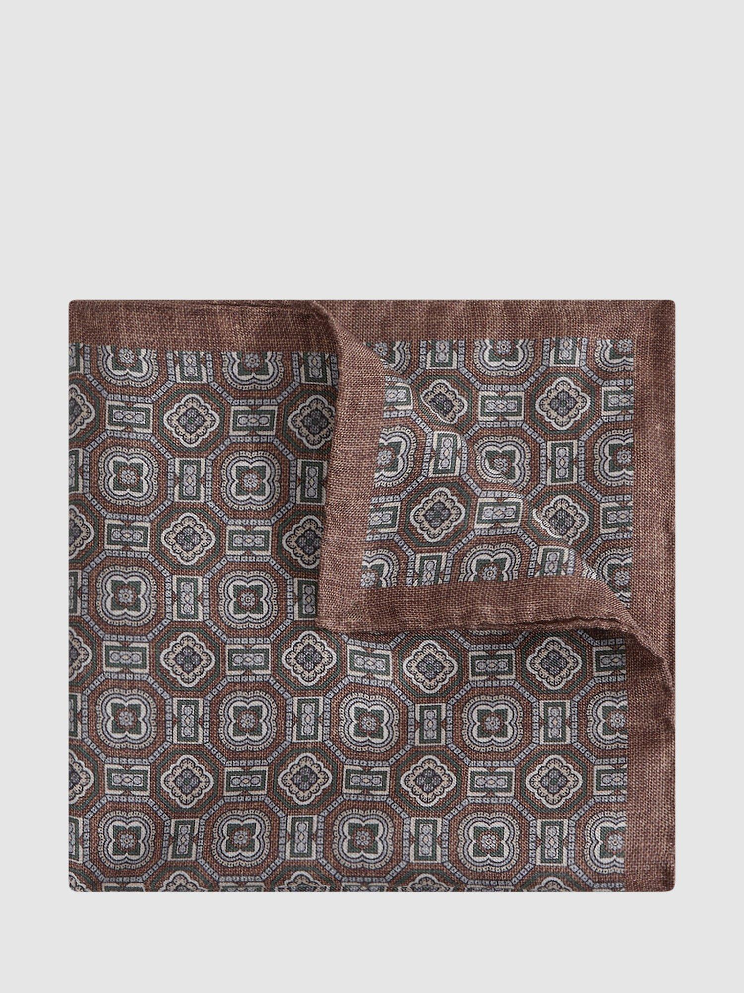 Reiss Rocco Large Medallion Silk Pocket Square, Tobacco