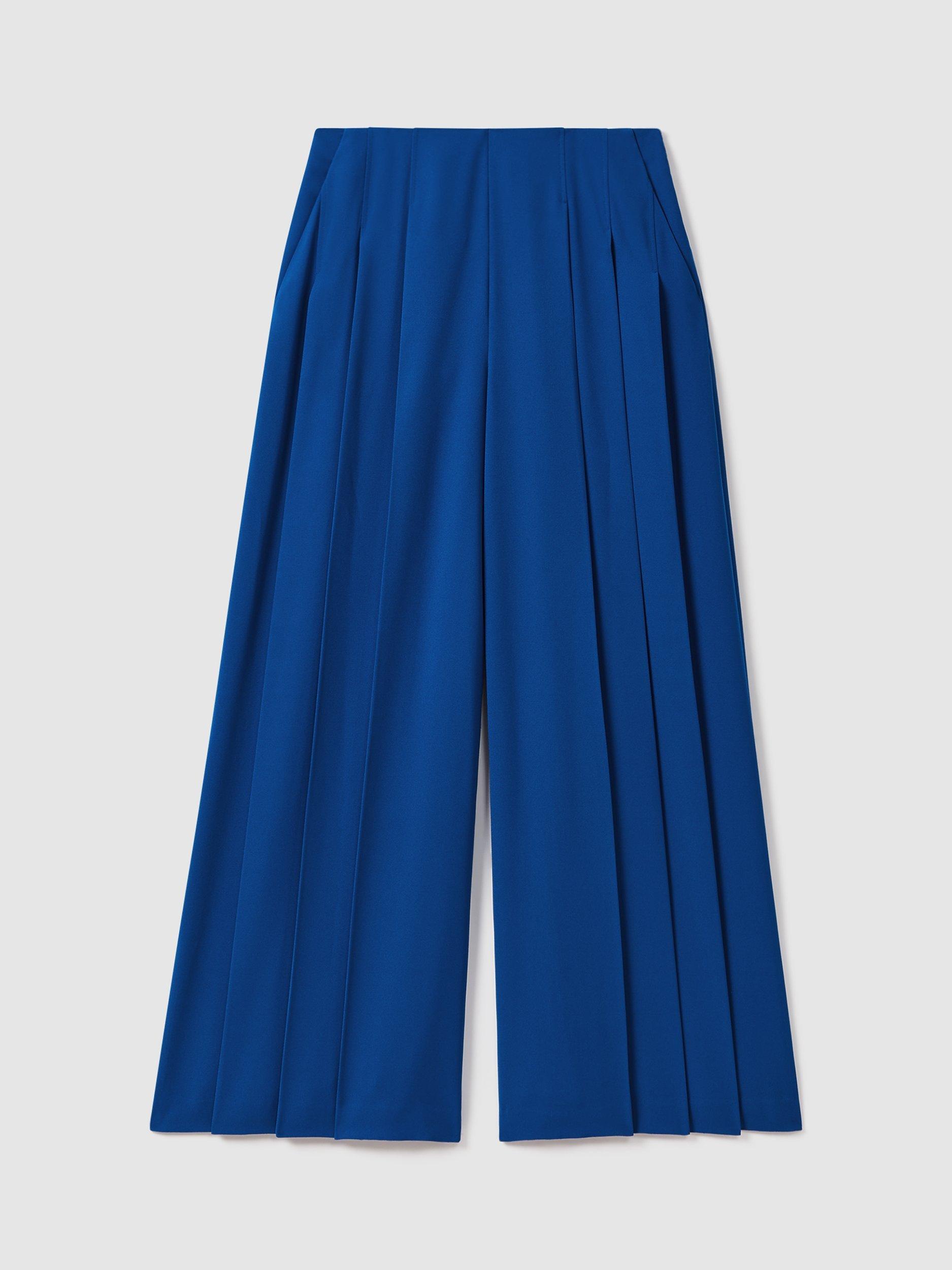 FLORERE Deep Pleat Extra Wide Leg Trousers, Bright Blue, 8