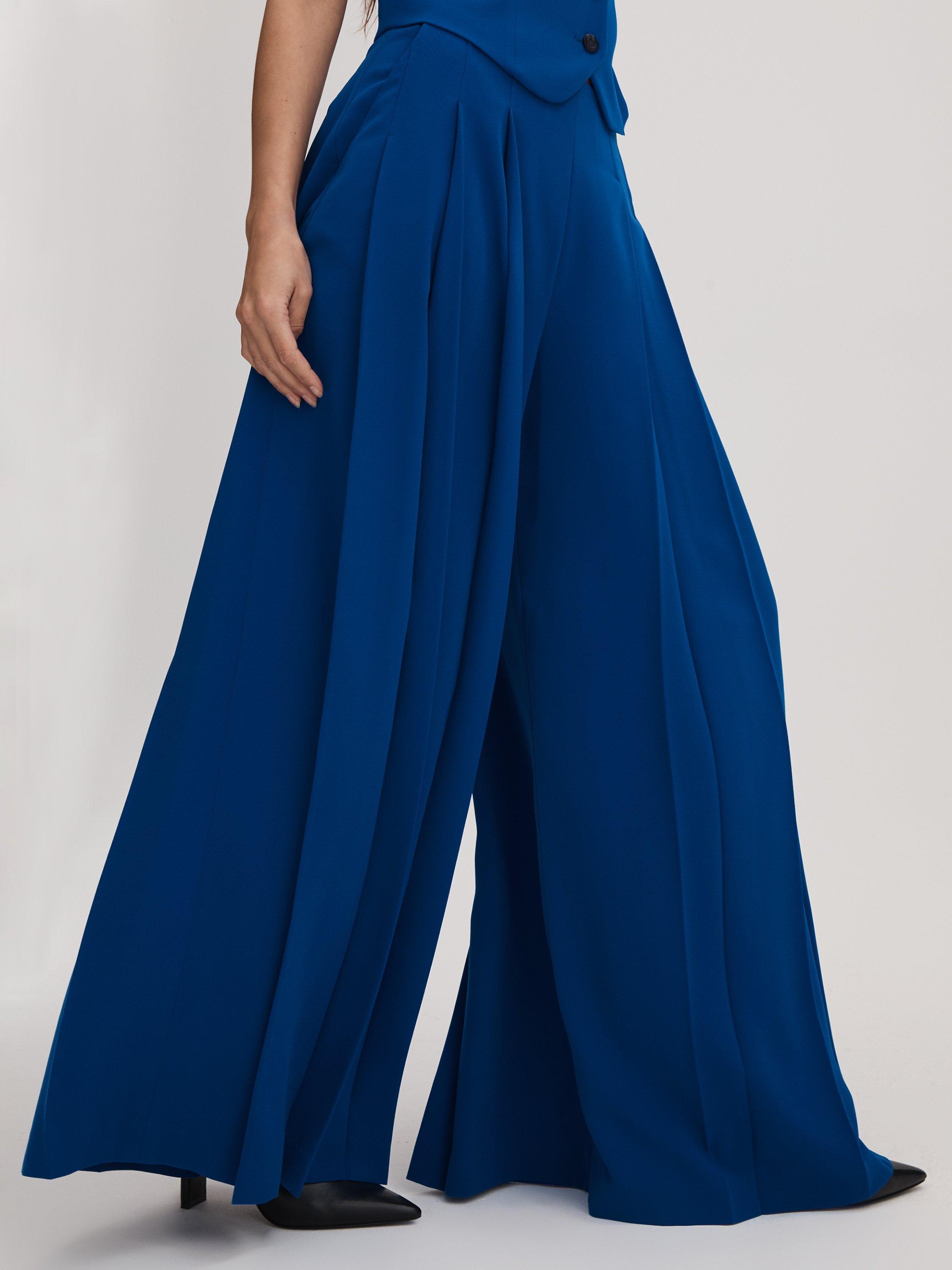 FLORERE Deep Pleat Extra Wide Leg Trousers, Bright Blue, 8