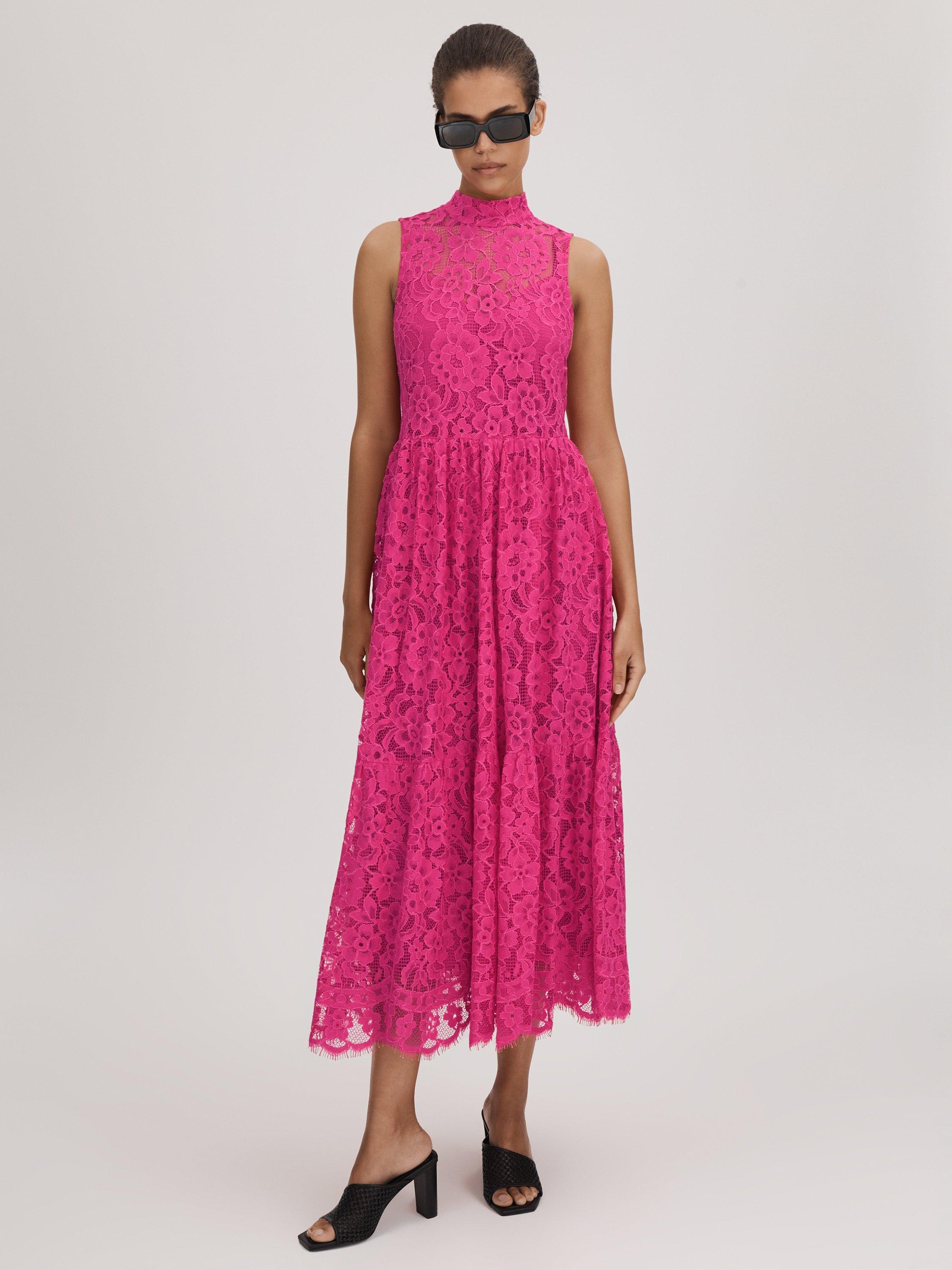 Pink lace midi dress best sale