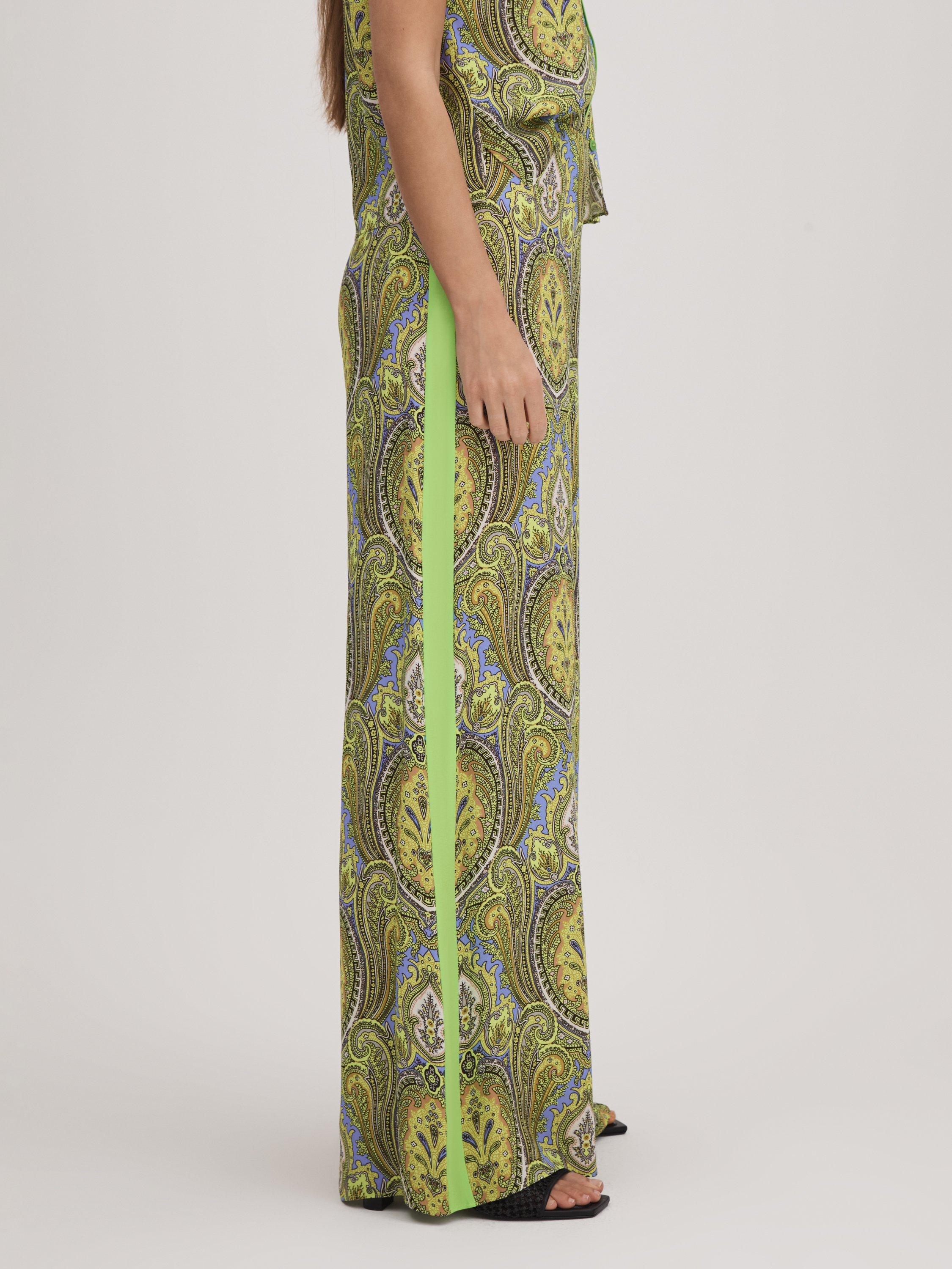 FLORERE Paisley Print Wide Leg Trousers, Lime Green/Multi, 8