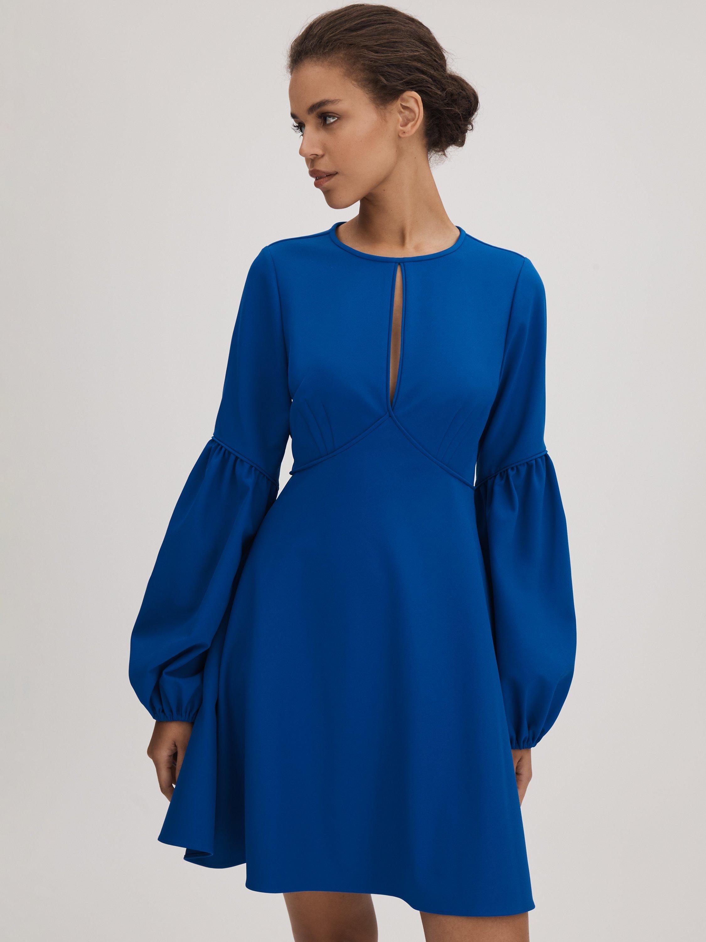 FLORERE Blouson Sleeve Mini Dress, Bright Blue