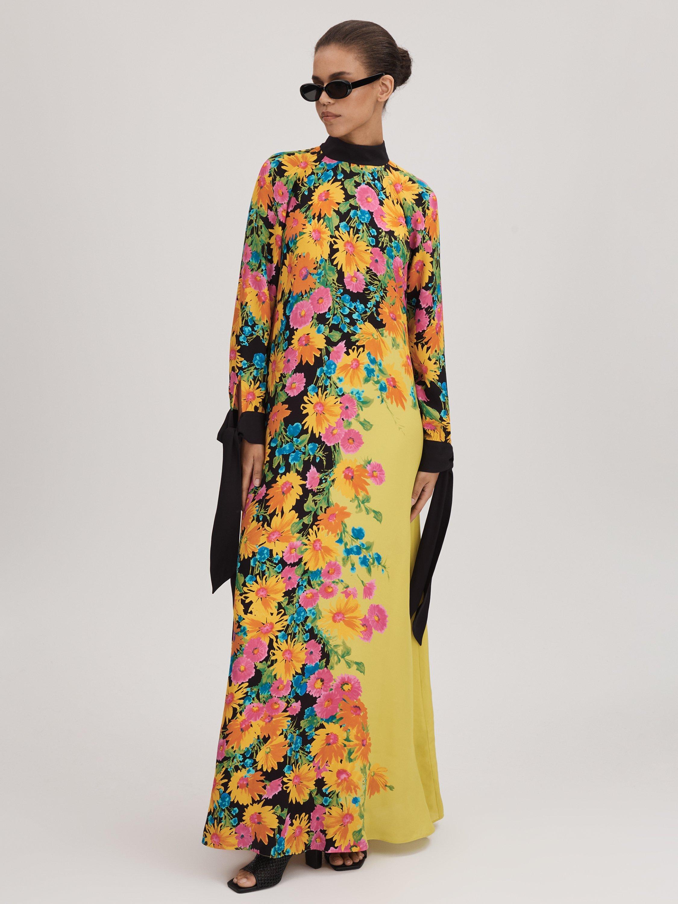 FLORERE Printed Tie Cuff Maxi Dress, Multi