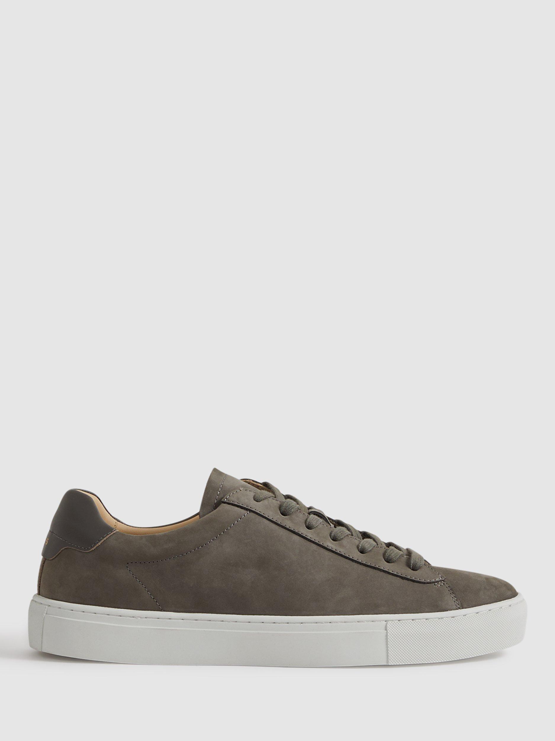 Product image 1 of 5, which shows Reiss Finley Leather Trainers, Grey, 7