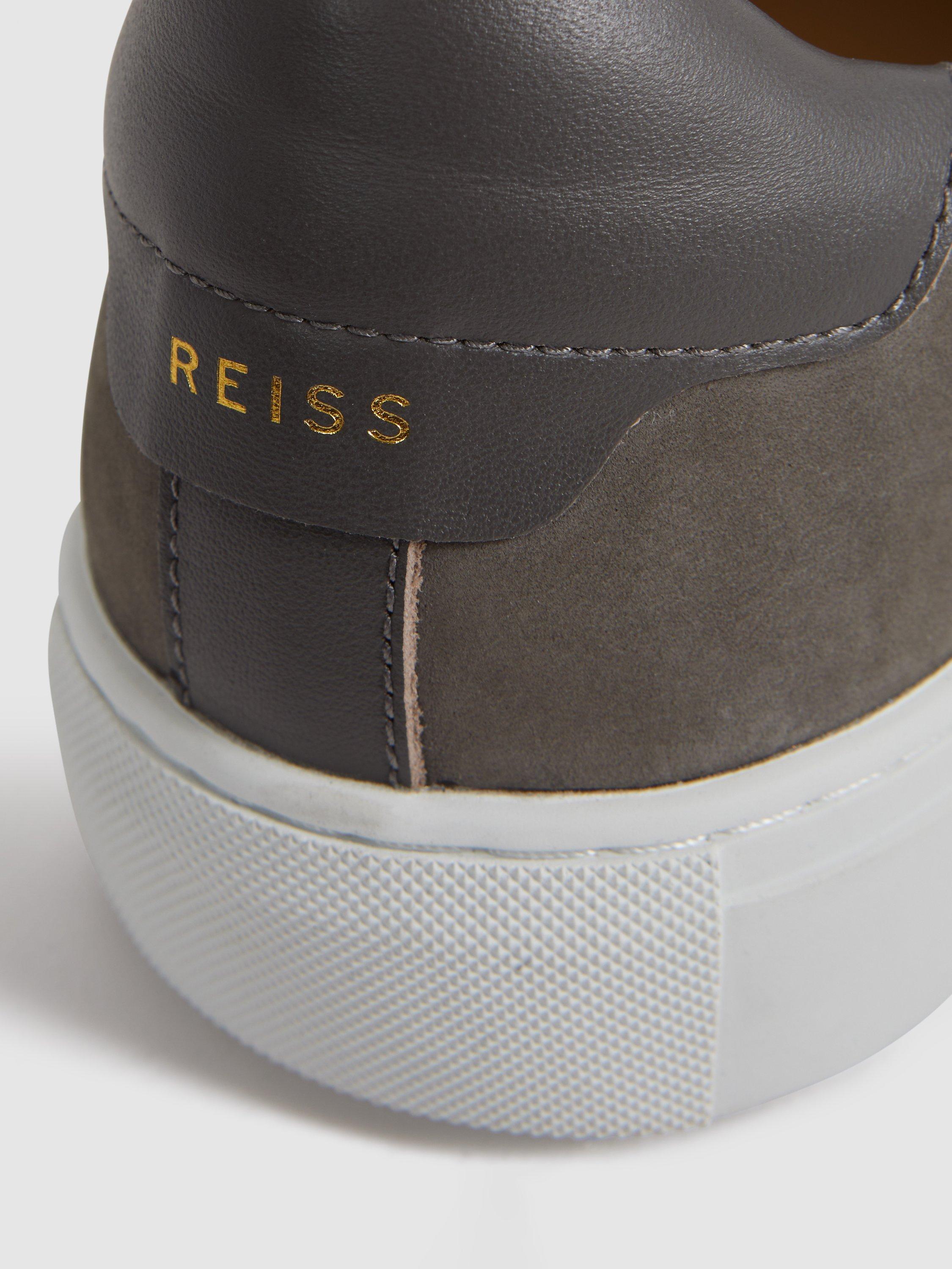 Product image 2 of 5, which shows Reiss Finley Leather Trainers, Grey, 7