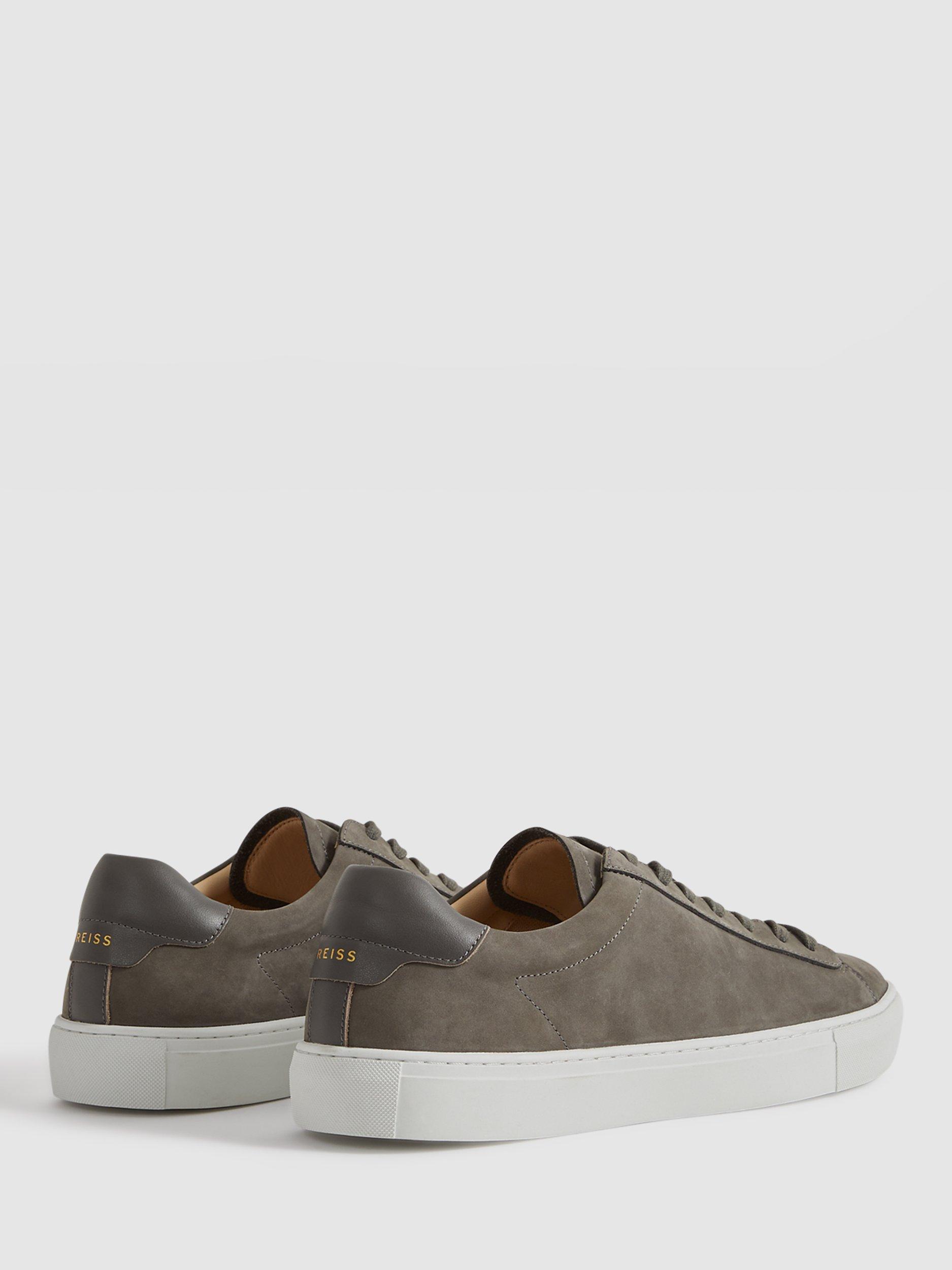 Product image 5 of 5, which shows Reiss Finley Leather Trainers, Grey, 7