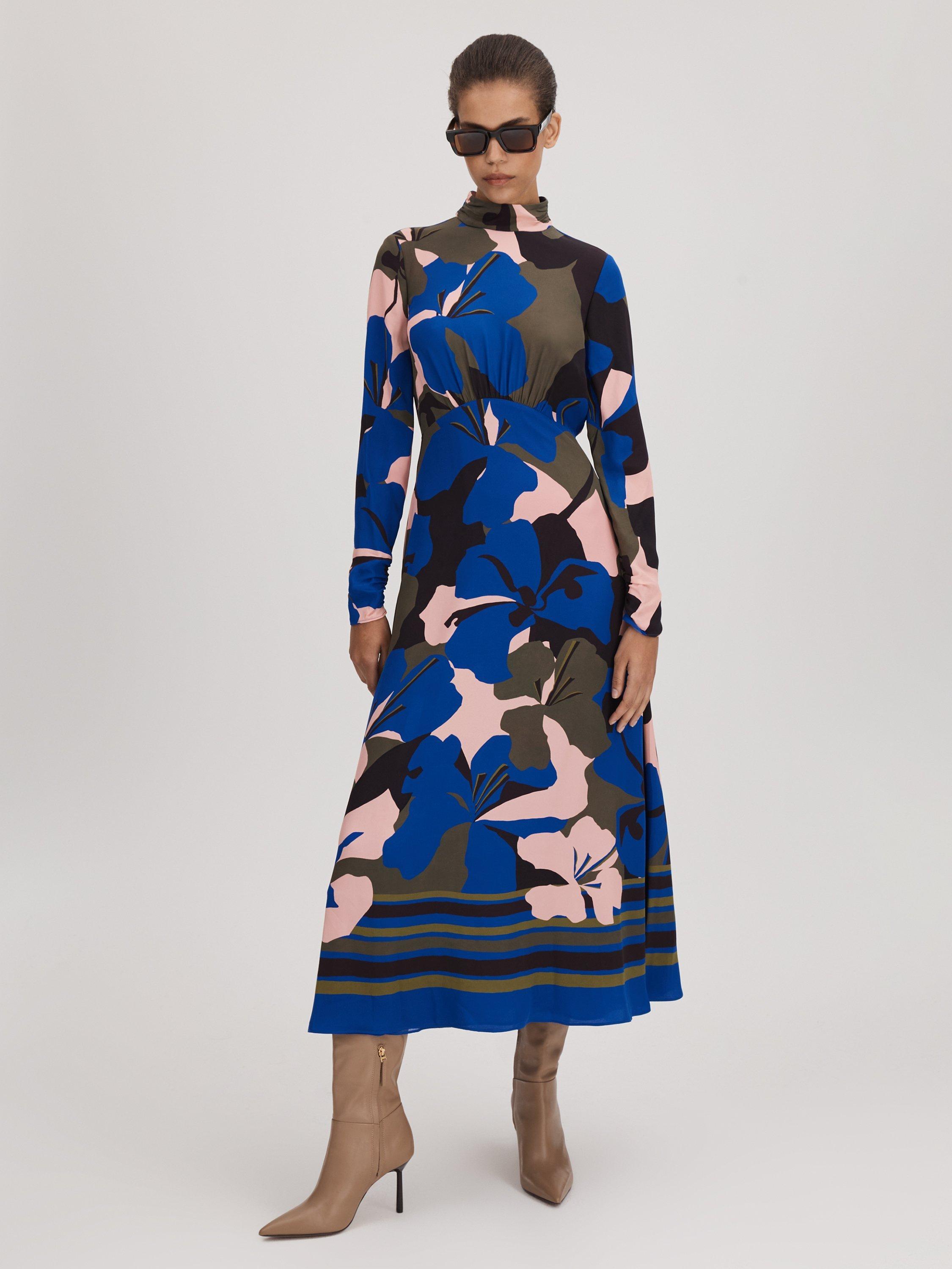 FLORERE Floral Zip Cuff Midi Dress, Multi