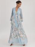 FLORERE Tie Neck Floral Maxi Dress, Pale Blue