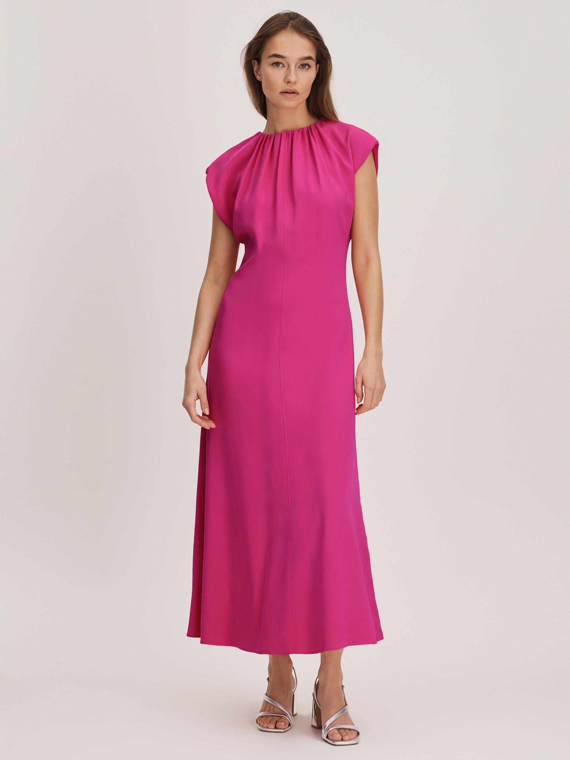 FLORERE Tie Back Midi Dress Deep Pink
