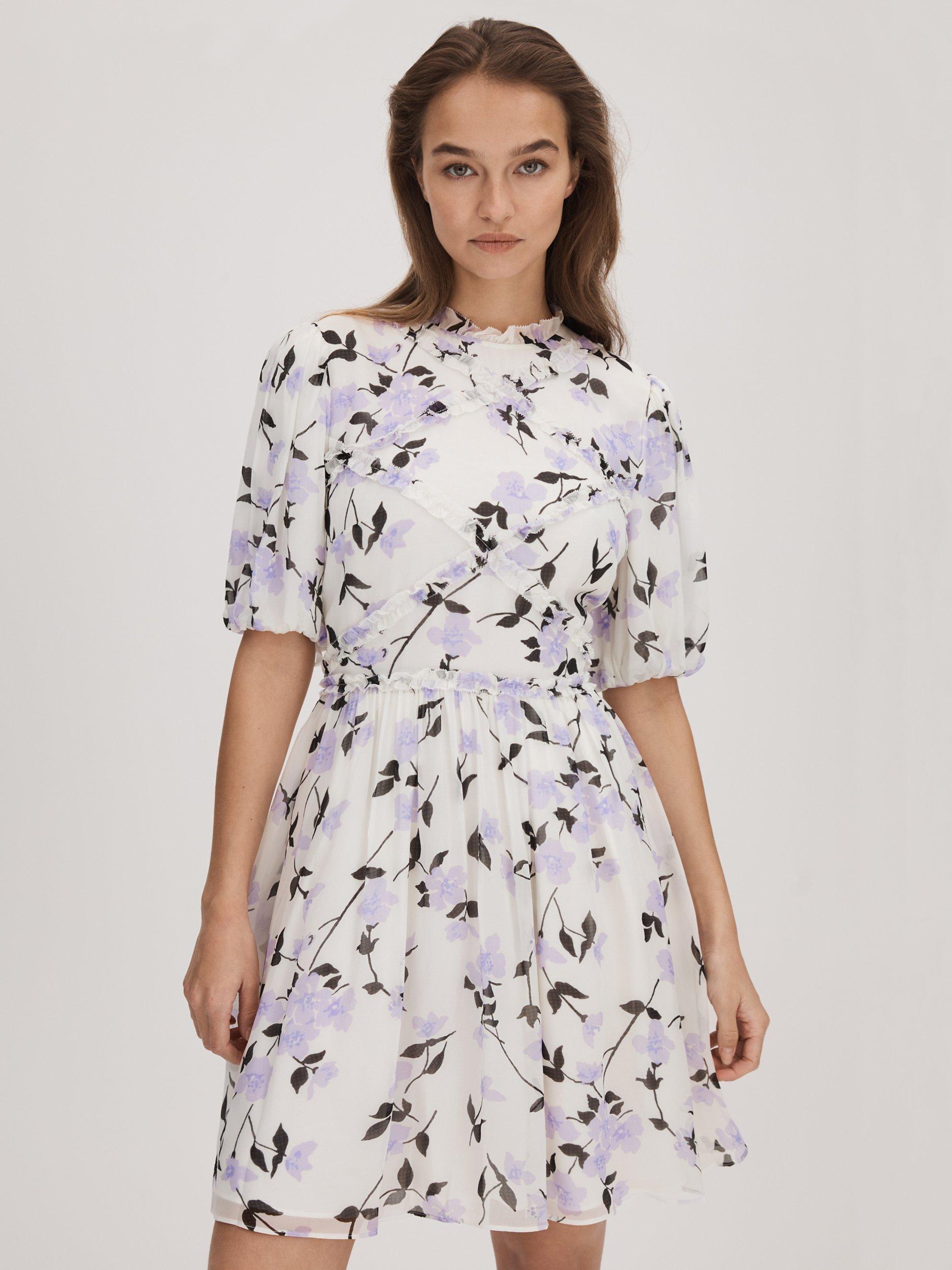 FLORERE Floral Puff Sleeve Mini Dress, Lilac