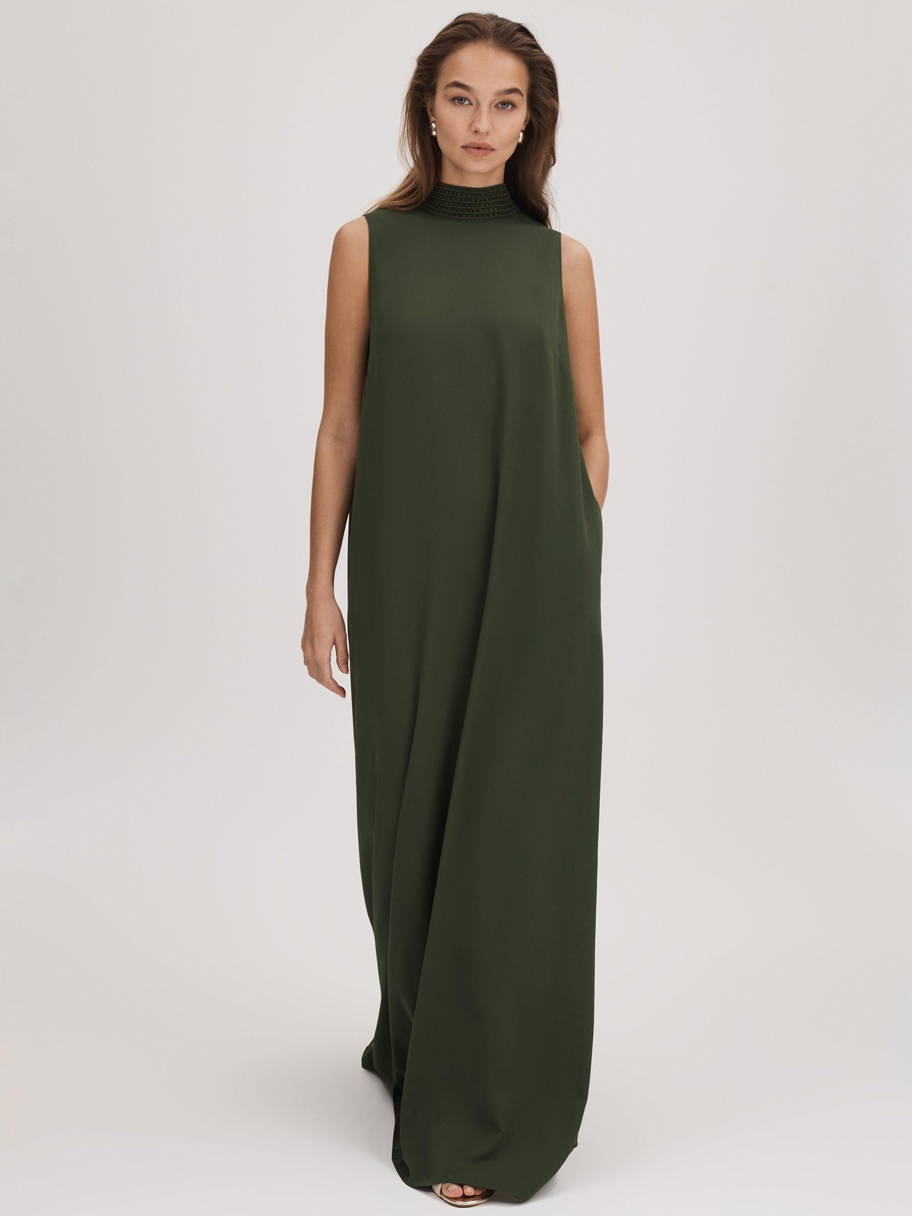FLORERE Crochet Neck Maxi Dress Khaki