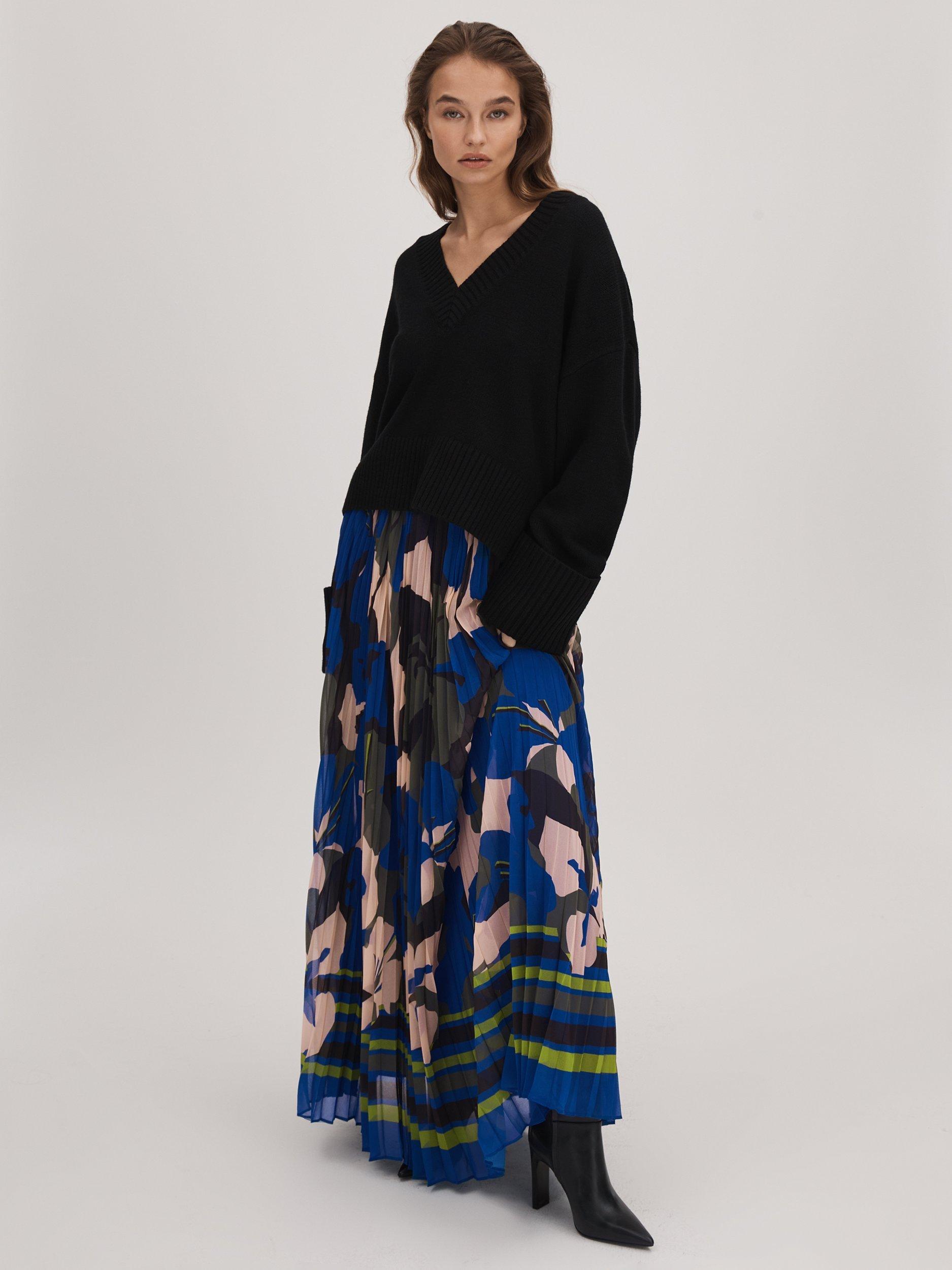 Floral pleated maxi skirt best sale