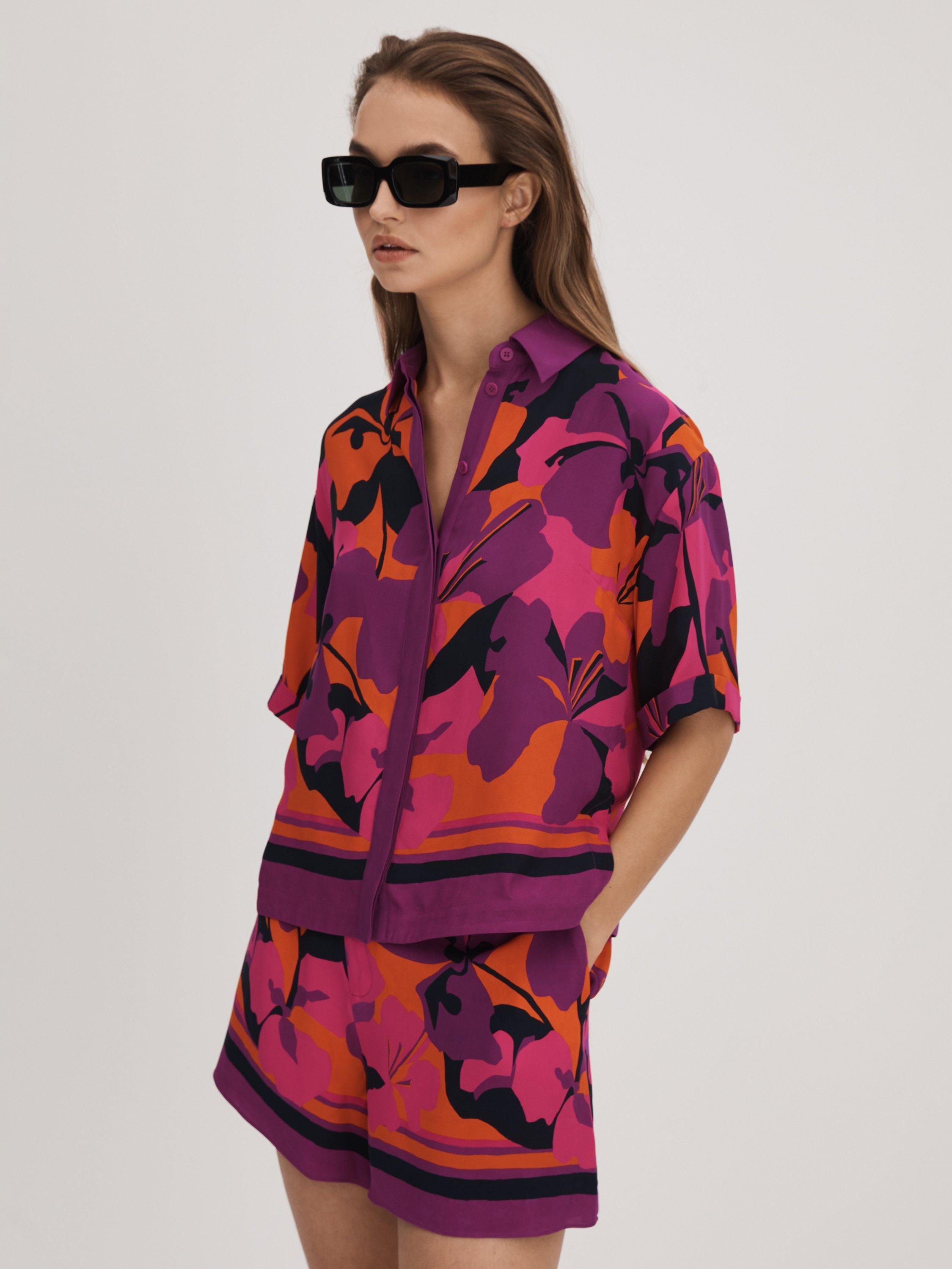FLORERE Short Sleeve Shirt, Pink/Orange