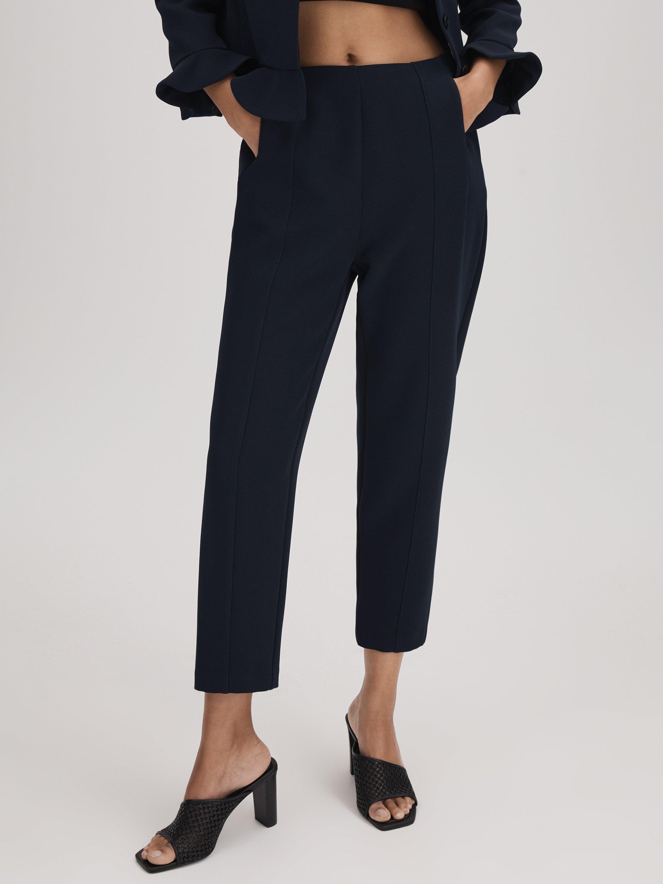 FLORERE Slim Leg Tailored Trousers, Navy