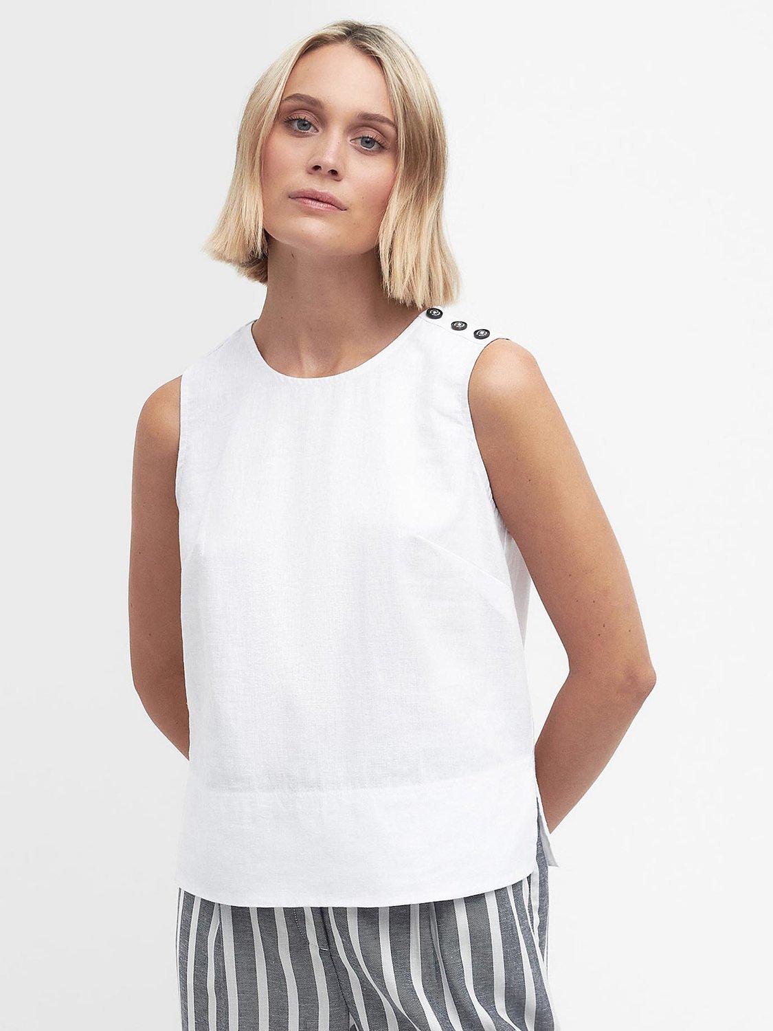 Barbour Bathgate Linen Blend Sleeveless Top, White 
