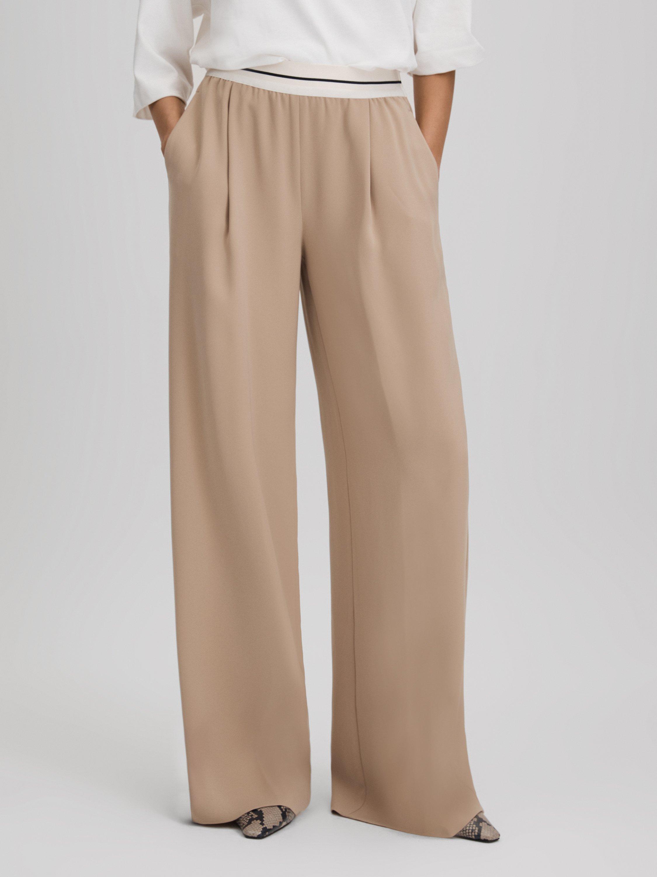 Reiss Petite Abigail Stripe Waistband Trousers, Stone