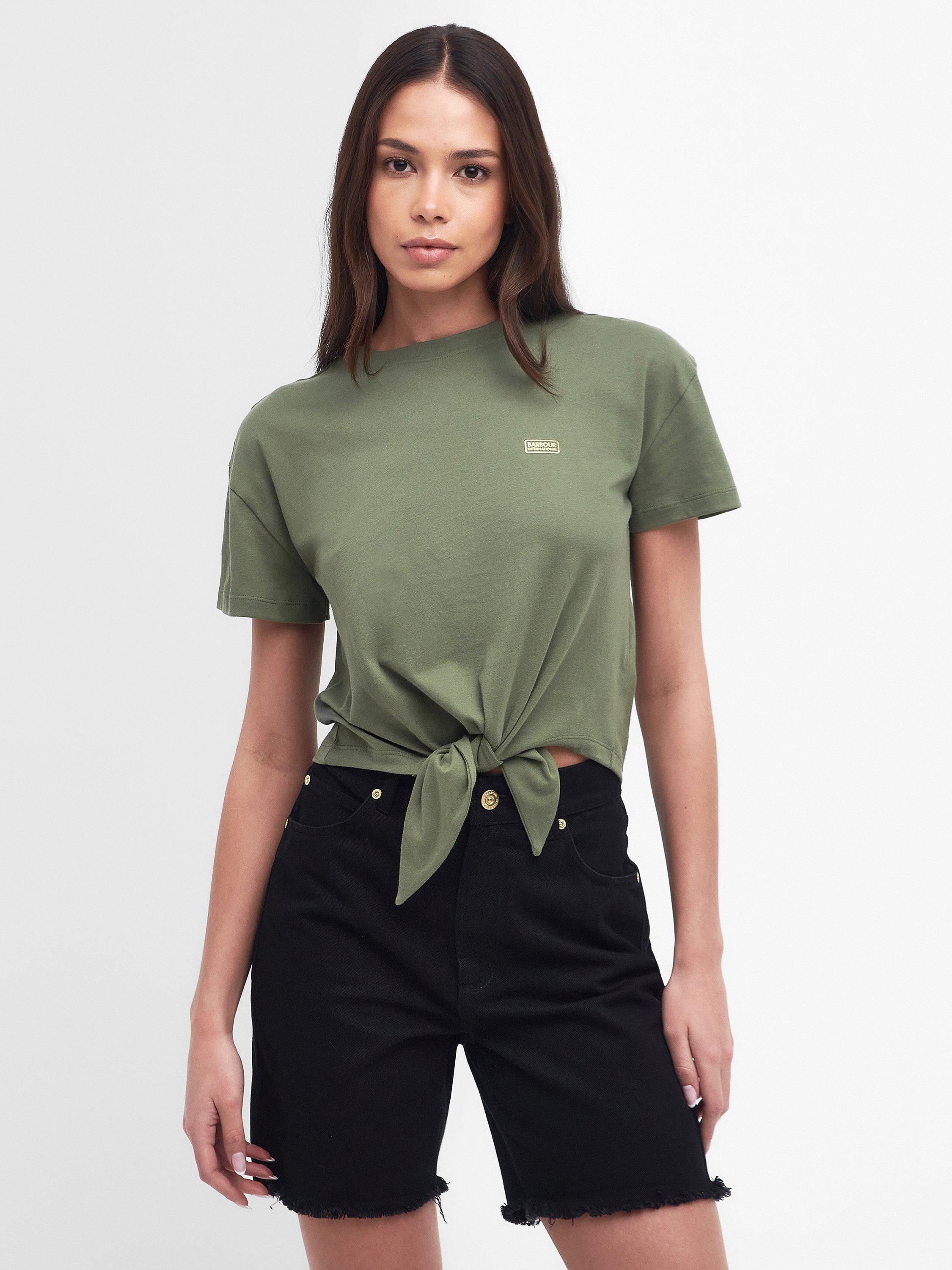 Barbour International Soules Tie Detail T-Shirt, Green Smoke