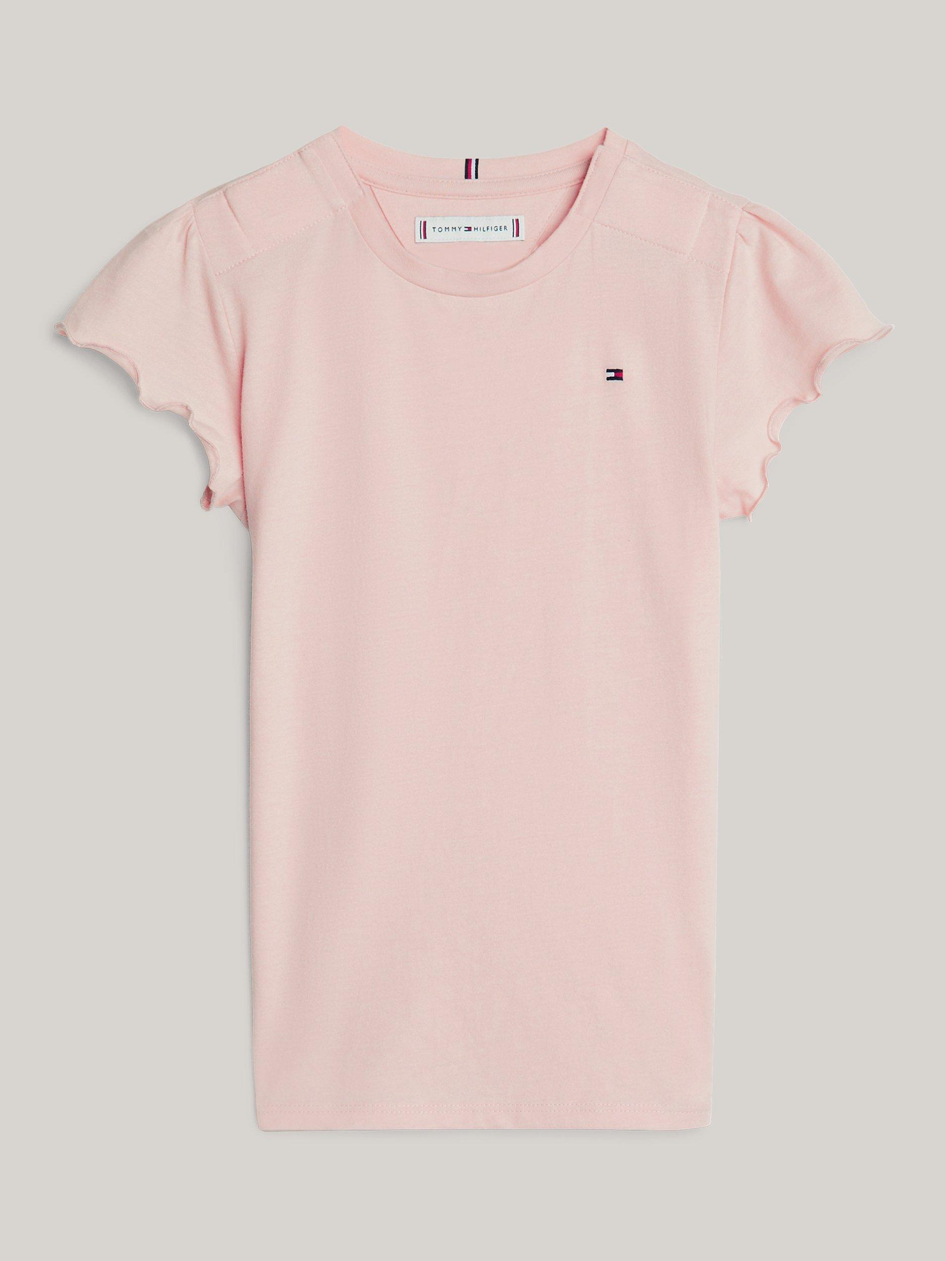 Tommy Hilfiger Kids' Adaptive Logo Frill Sleeve Top, Whimsy Pink