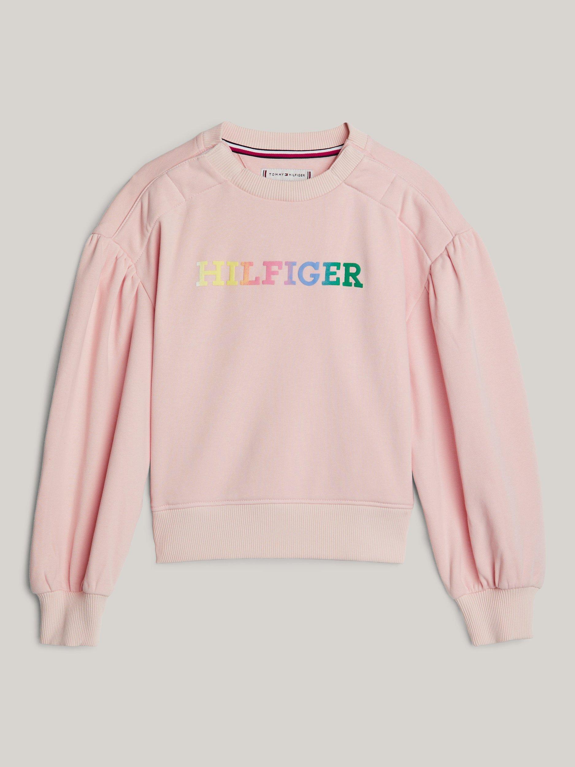 Tommy Hilfiger Kids' Adaptive Rainbow Logo Sweatshirt, Whimsy Pink