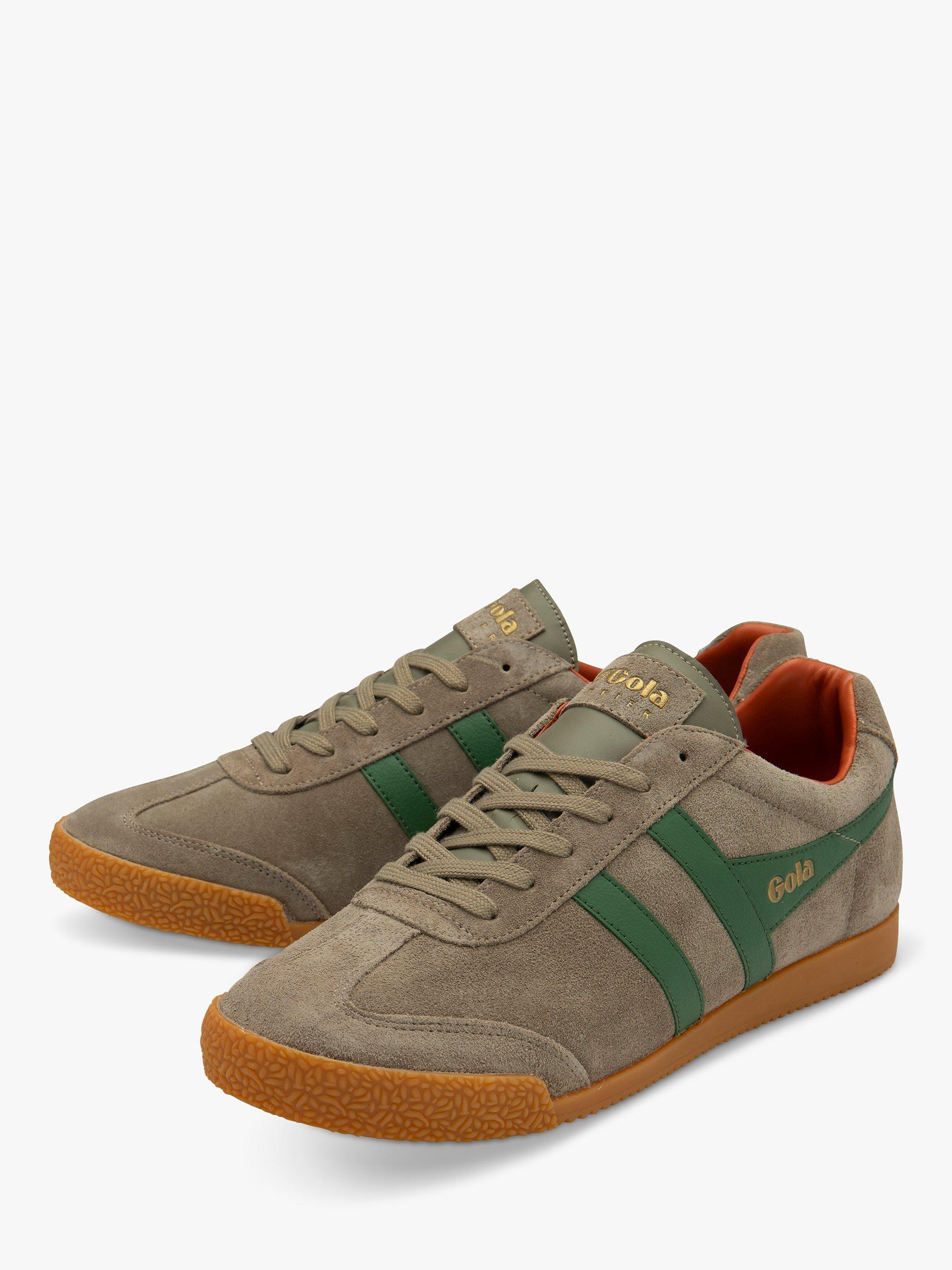 Product image 3 of 5, which shows Gola Classics Harrier Suede Lace Up Trainers, Rhino/Evergreen/Orange, 6