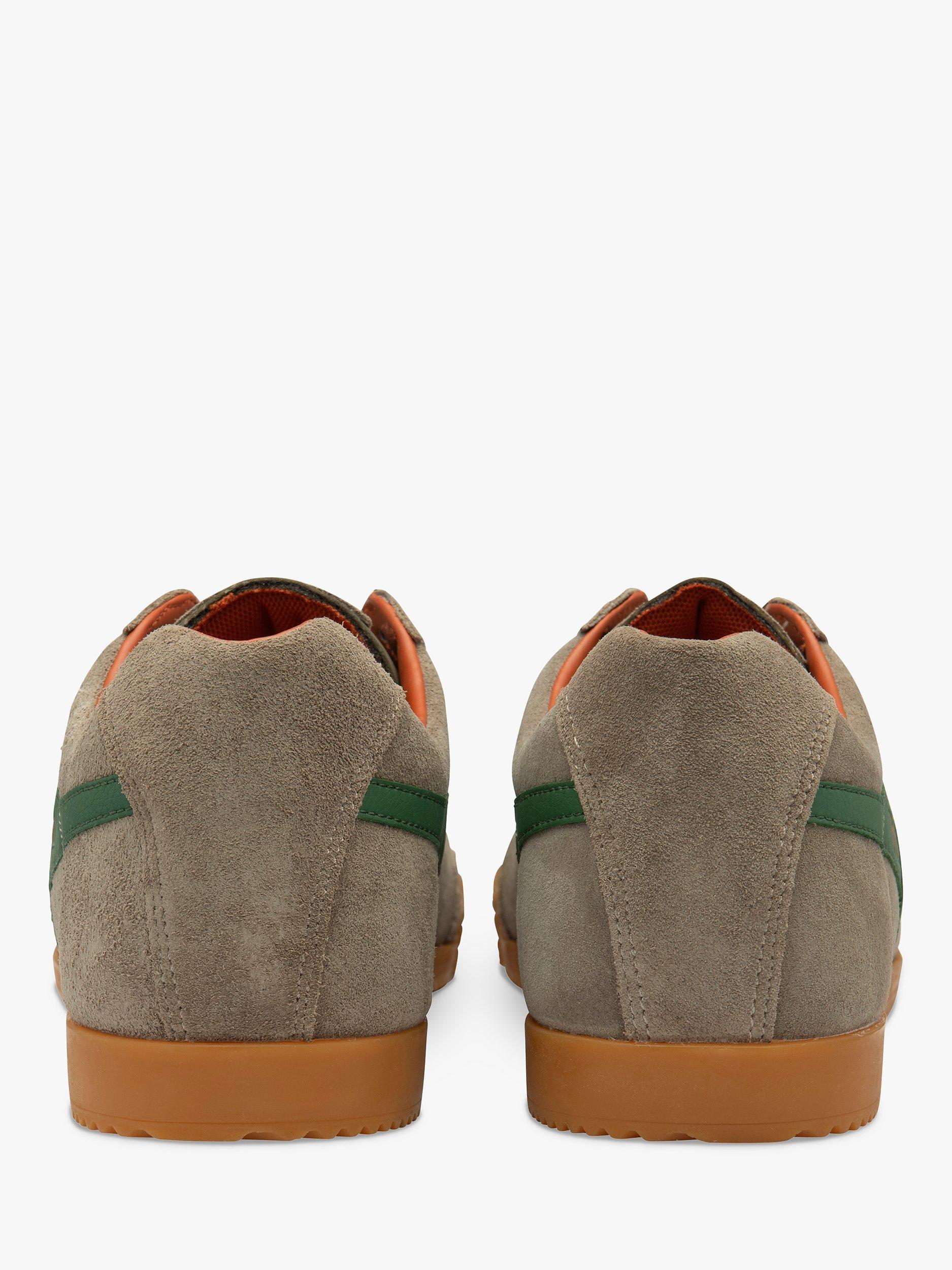Product image 4 of 5, which shows Gola Classics Harrier Suede Lace Up Trainers, Rhino/Evergreen/Orange, 6