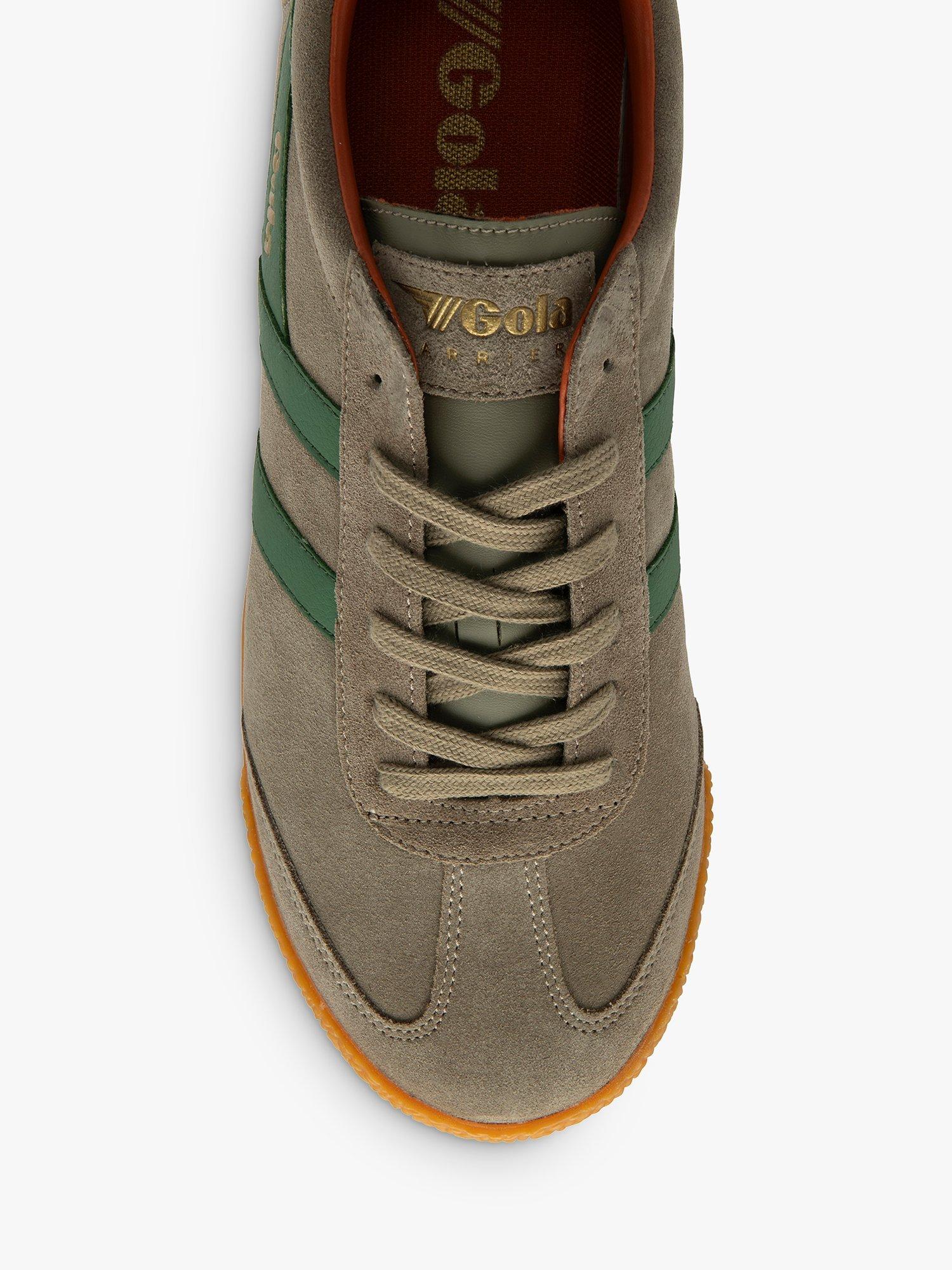 Product image 5 of 5, which shows Gola Classics Harrier Suede Lace Up Trainers, Rhino/Evergreen/Orange, 6