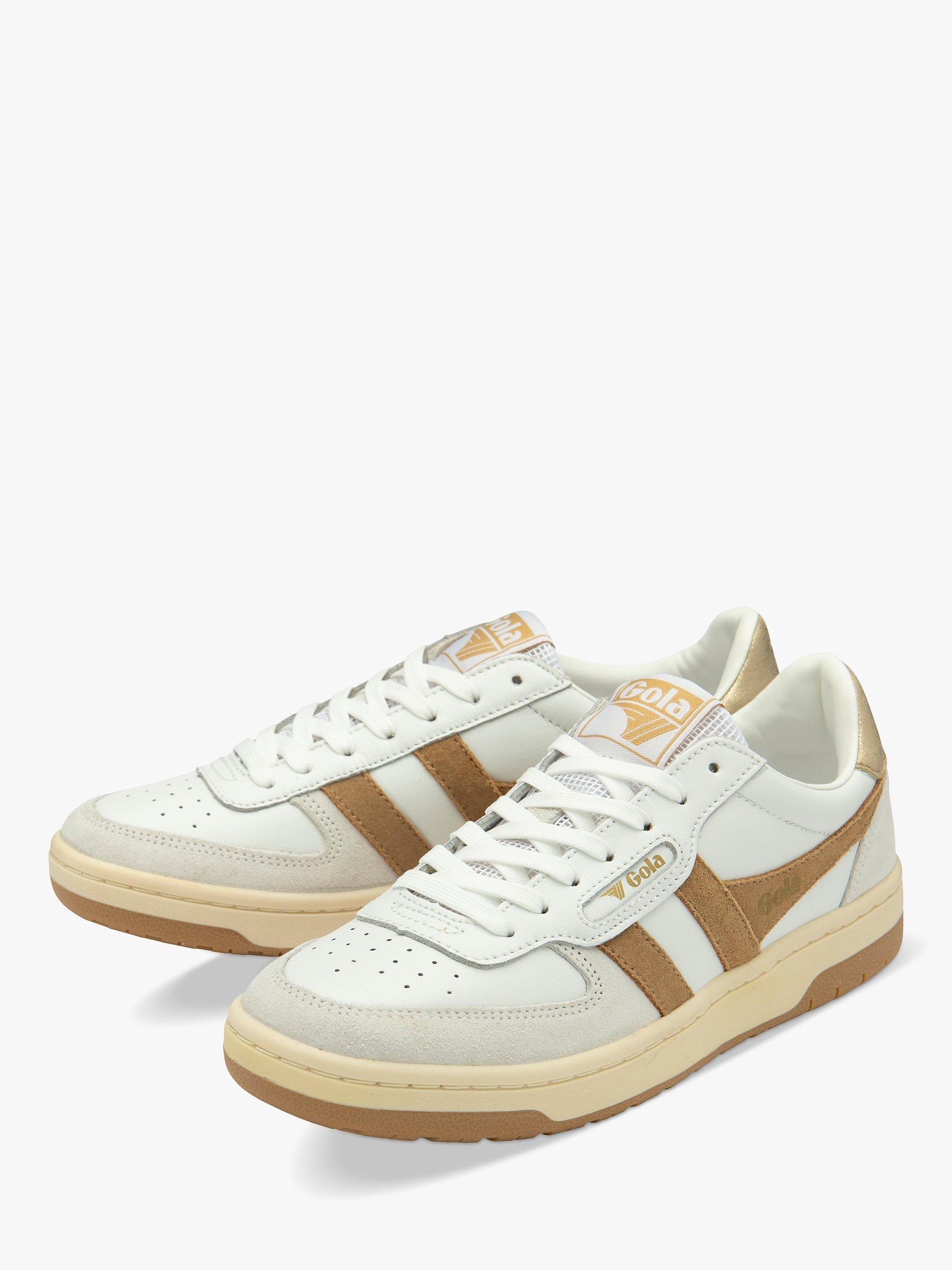 Product image 3 of 5, which shows Gola Classics Hawk Leather Lace Up Trainers, White/Caramel/Gold, 7