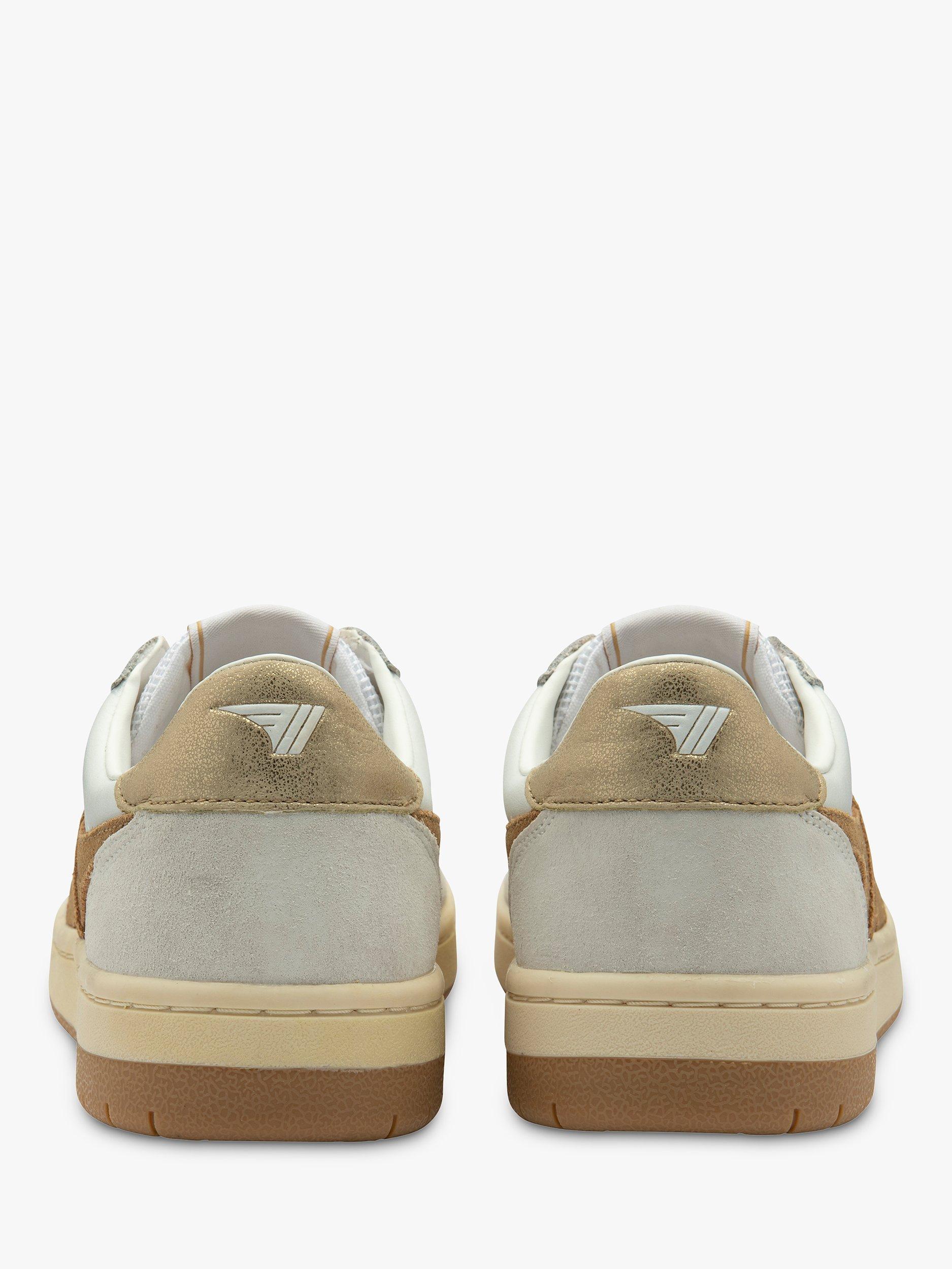 Product image 4 of 5, which shows Gola Classics Hawk Leather Lace Up Trainers, White/Caramel/Gold, 7