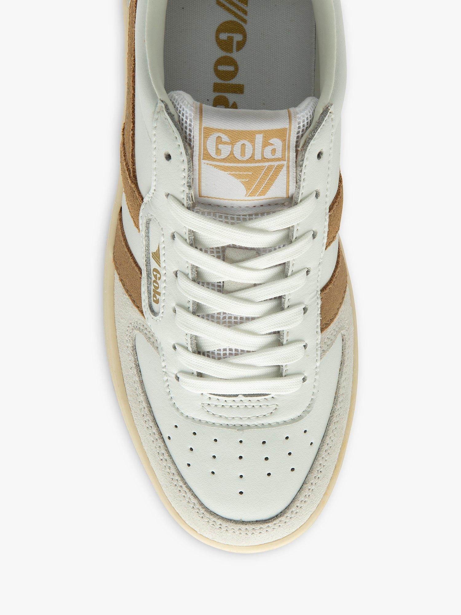 Product image 5 of 5, which shows Gola Classics Hawk Leather Lace Up Trainers, White/Caramel/Gold, 7