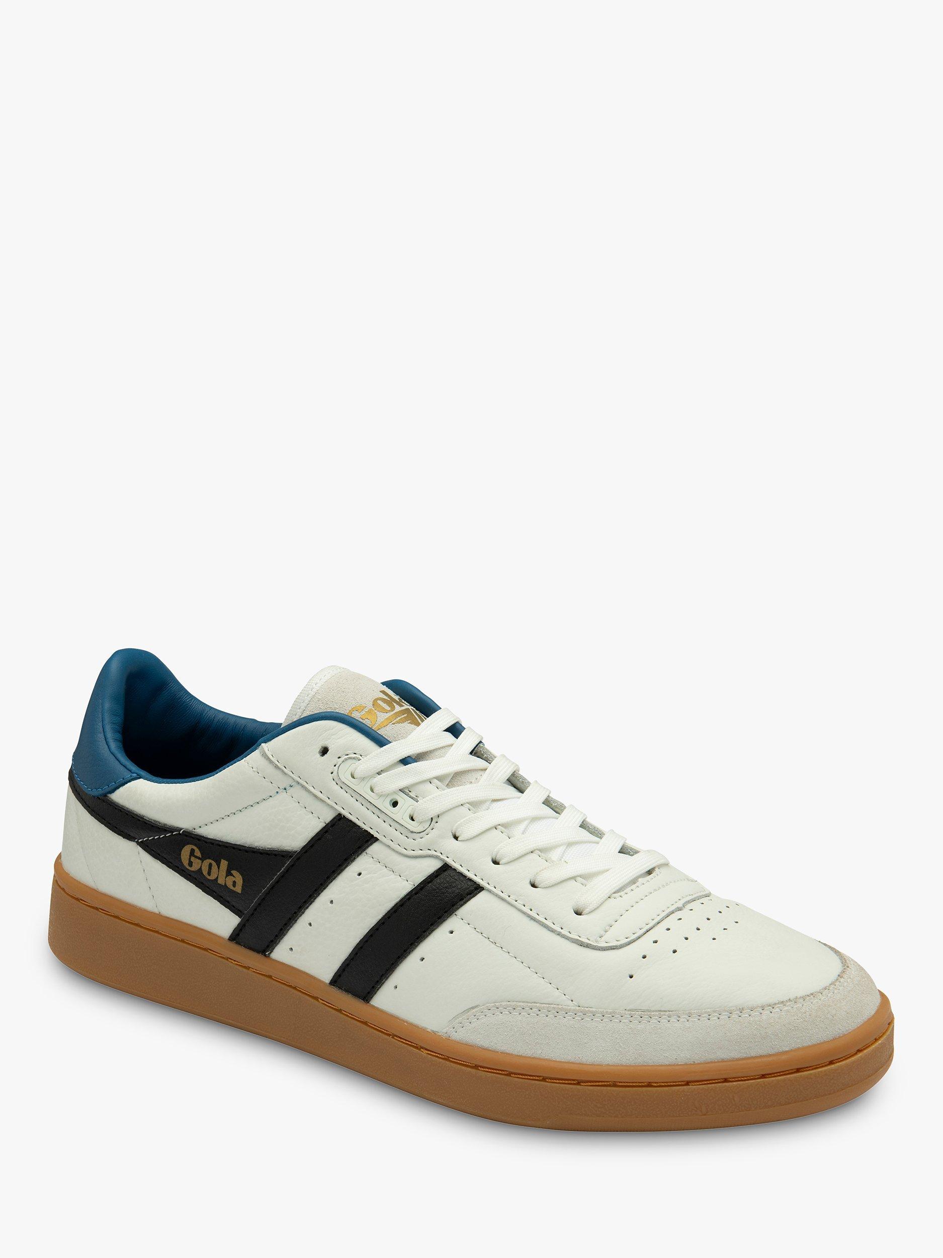Product image 2 of 5, which shows Gola Classics Contact Leather Lace Up Trainers, White/Black/Blue/Gum, 11