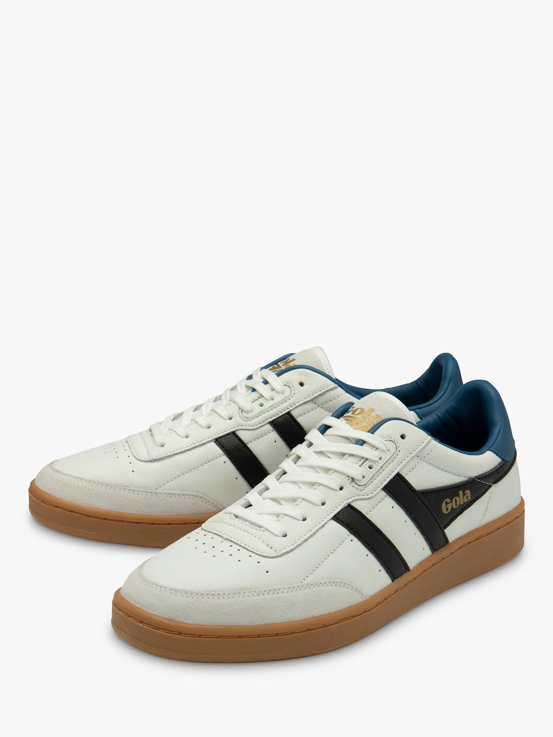 Product image 3 of 5, which shows Gola Classics Contact Leather Lace Up Trainers, White/Black/Blue/Gum, 11