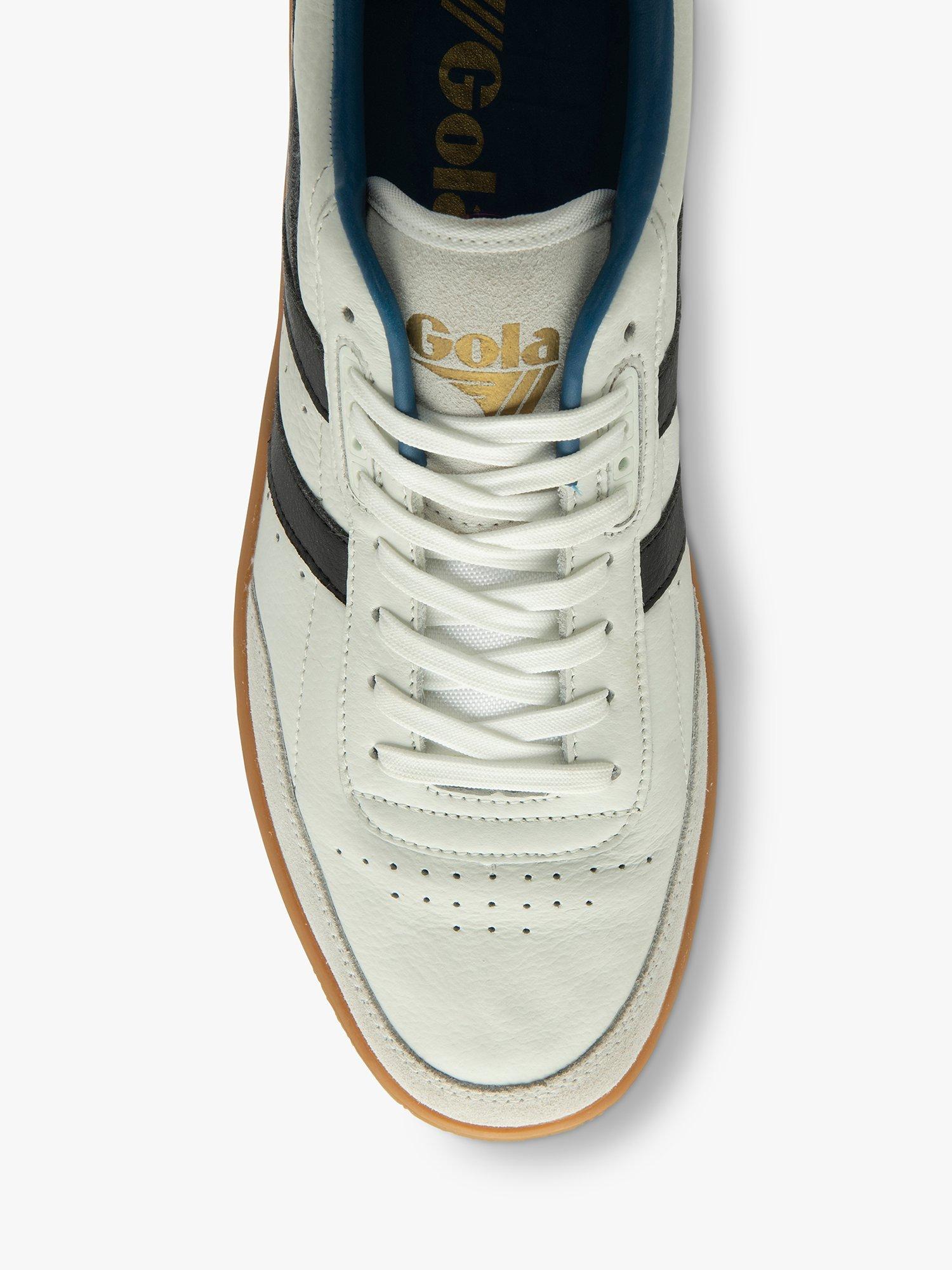 Product image 5 of 5, which shows Gola Classics Contact Leather Lace Up Trainers, White/Black/Blue/Gum, 11