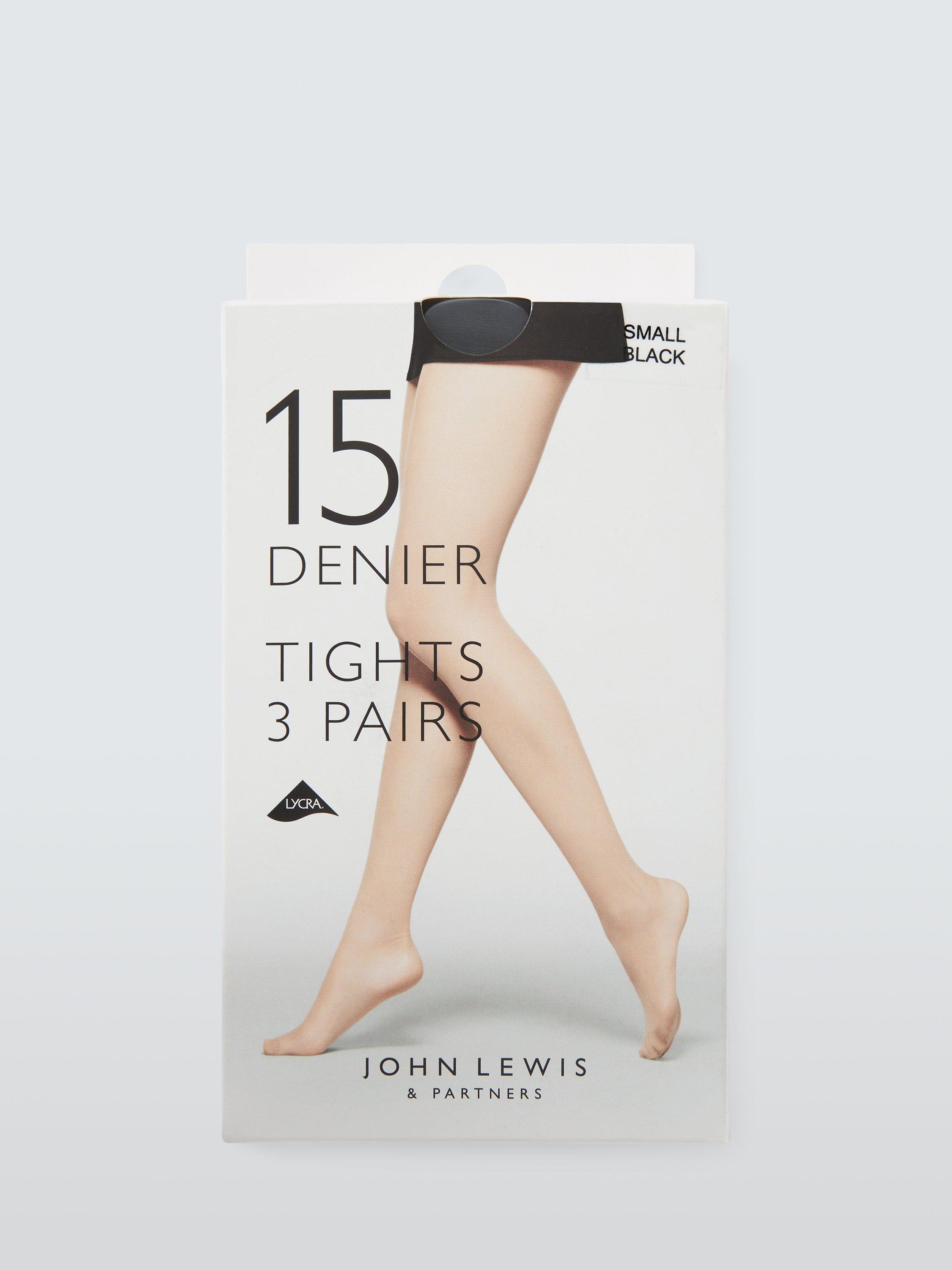 Product image 1 of 3, which shows John Lewis 15 Denier Everyday Sheer Tights, Pack of 3, Black, S