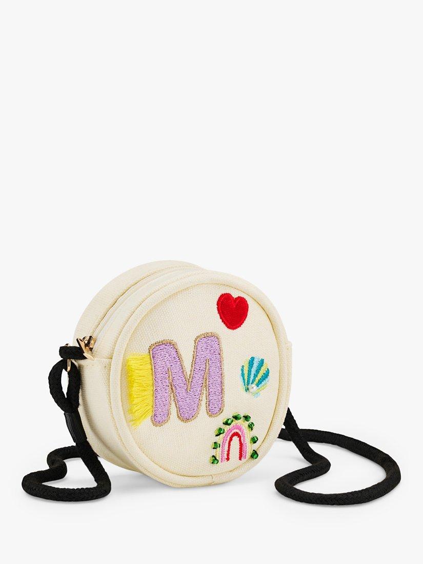 Product image 1 of 2, which shows Stych Kids' Canvas Initial Fringe Embroidered Crossbody Bag, Off White, M, One Size