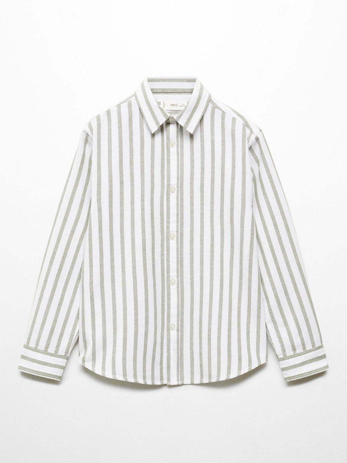 Mango Kids' Edu Slim Fit Stripe Shirt, Beige Khaki