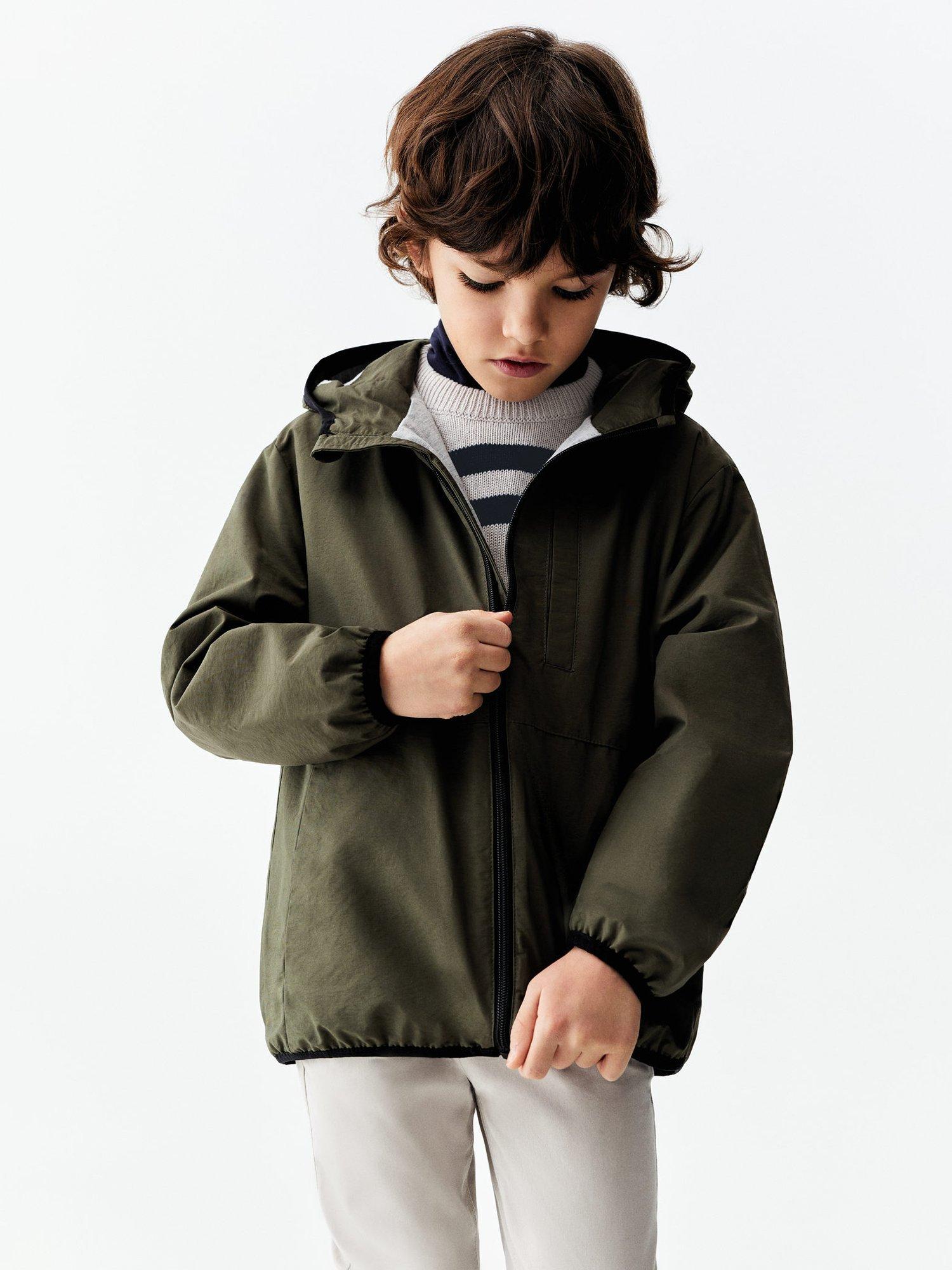 Mango Kids' Marcos Water Repellent Hooded Parka, Beige Khaki
