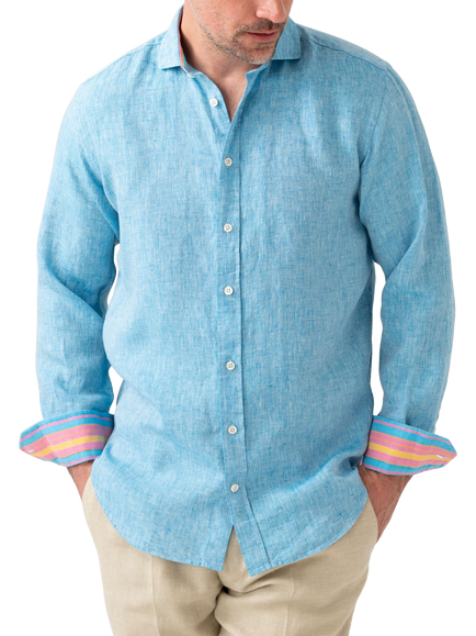 KOY Nyota Linen Shirt, Turquoise, Turquoise