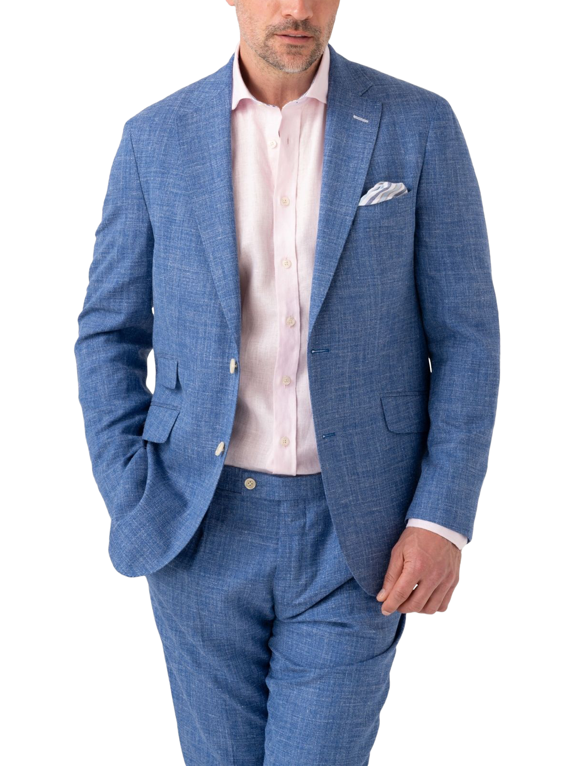 Product image 1 of 8, which shows KOY Linen Blend Suit Jacket, Mid Blue, 48R