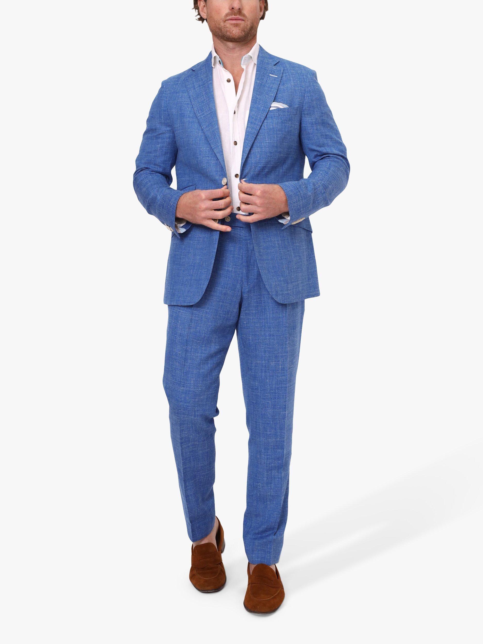 KOY Linen Blend Suit Jacket, Mid Blue, 48R